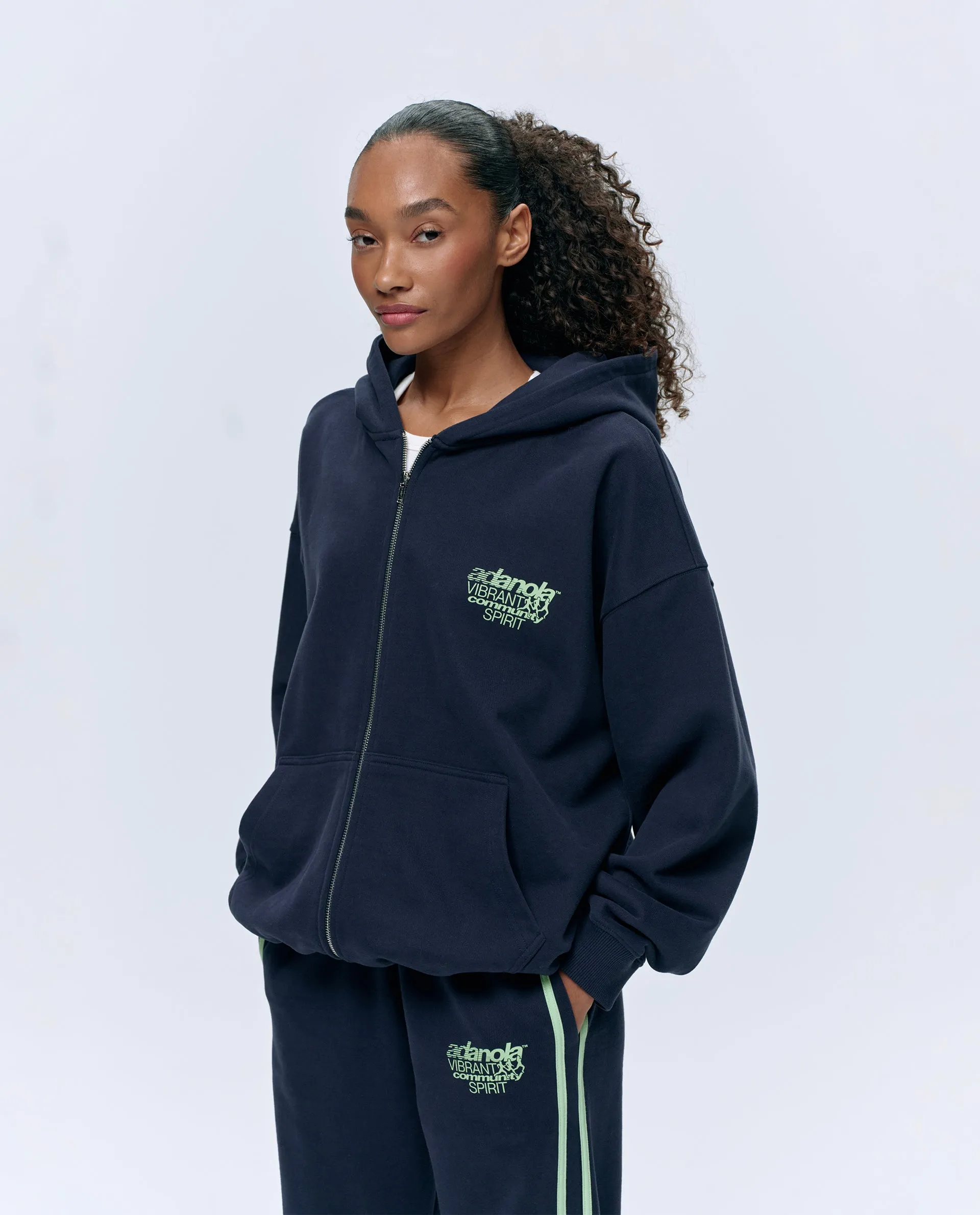 Community Spirit Oversized Full Zip Hoodie - Navy Blue/Mint Green sold by Adanola