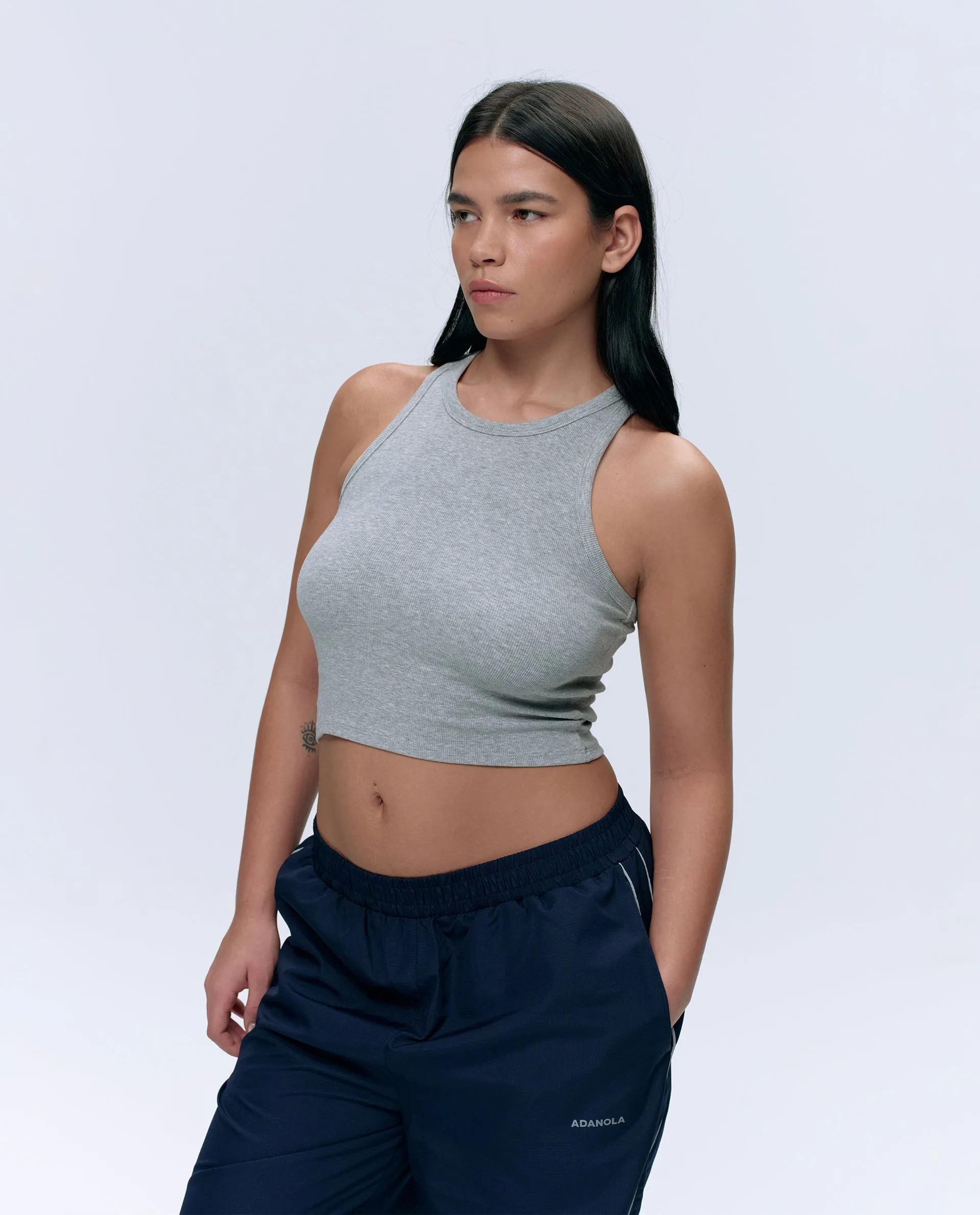 Rib Tank Top - Light Grey Melange sold by Adanola
