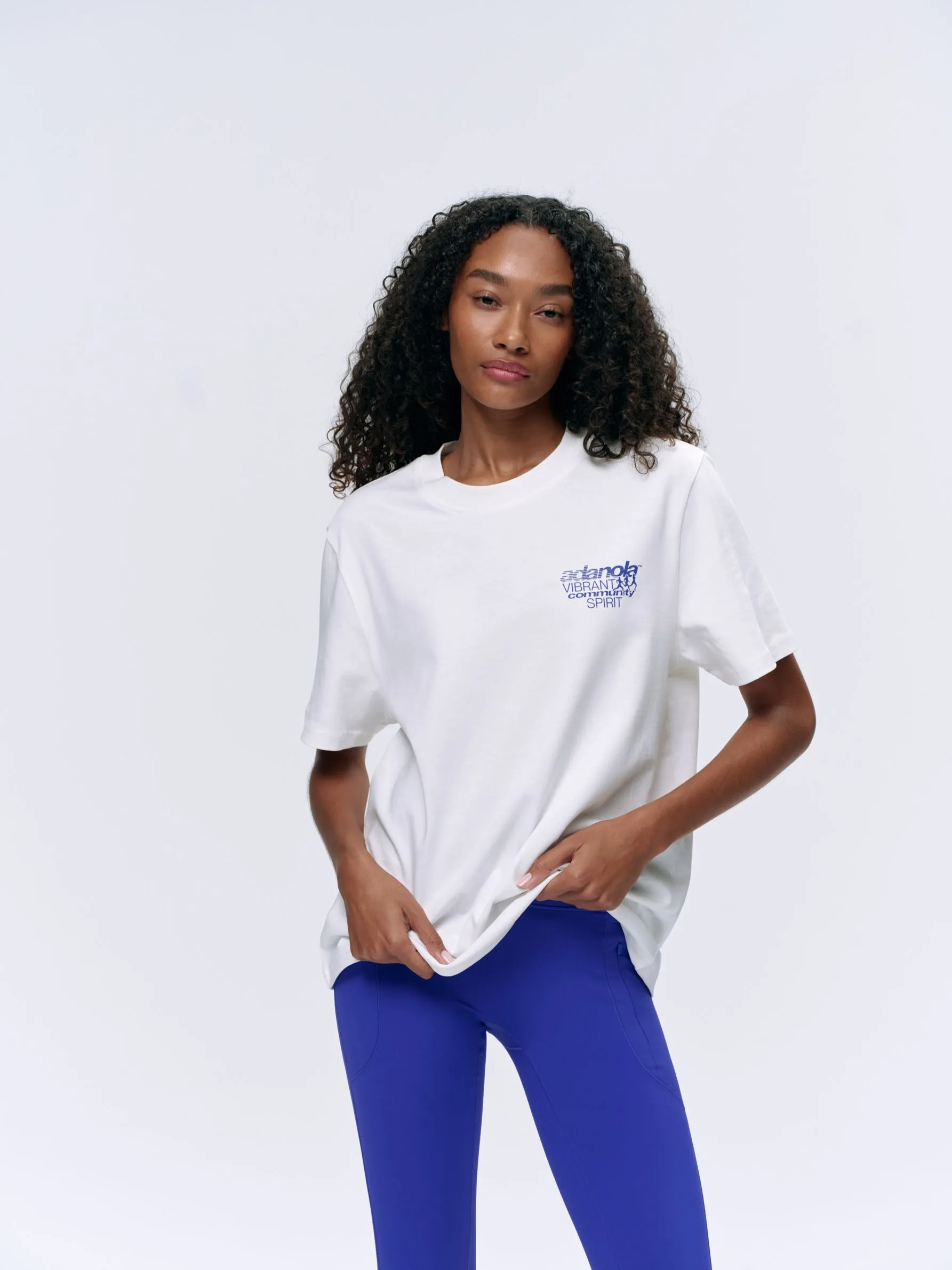 Community Spirit Short Sleeve Oversized T-shirt - White/Cobalt Blue sold by Adanola