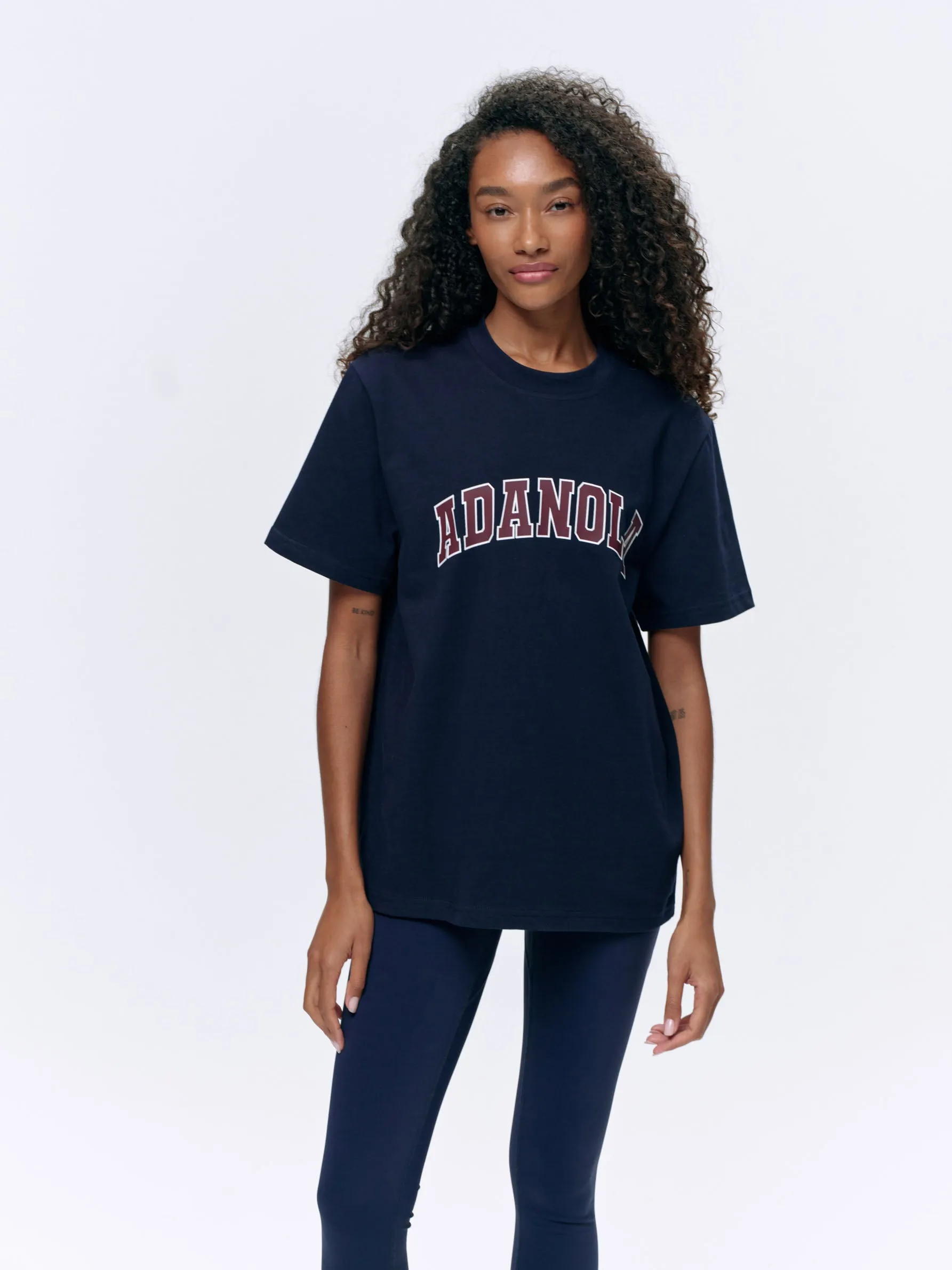 Varsity Short Sleeve Oversized T-shirt - Navy Blue/Burgundy sold by Adanola product image thumbnail 4