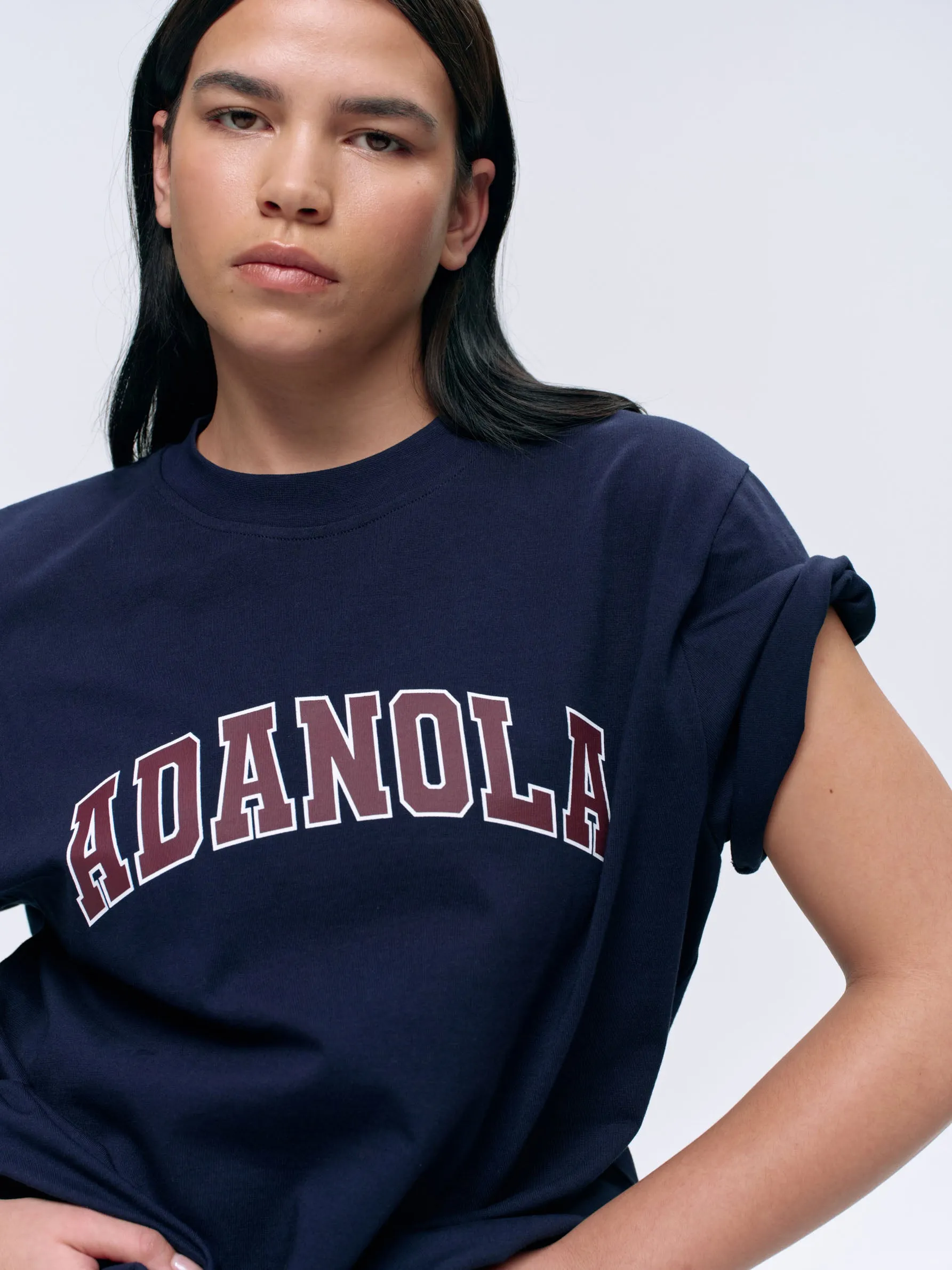 Varsity Short Sleeve Oversized T-shirt - Navy Blue/Burgundy sold by Adanola product image thumbnail 2