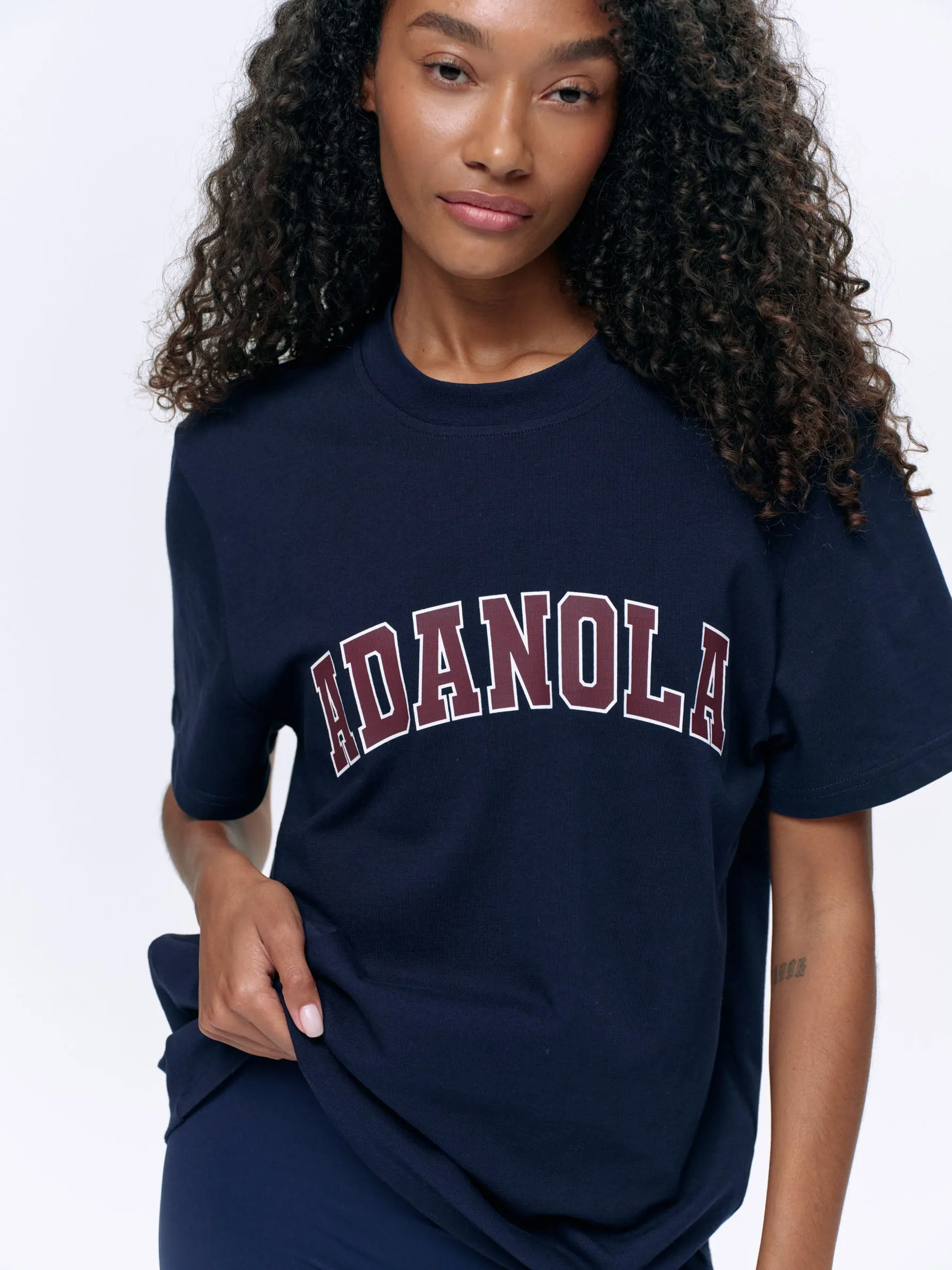 Varsity Short Sleeve Oversized T-shirt - Navy Blue/Burgundy sold by Adanola product image thumbnail 5