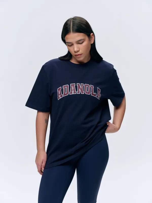 Varsity Short Sleeve Oversized T-shirt - Navy Blue/Burgundy sold by Adanola