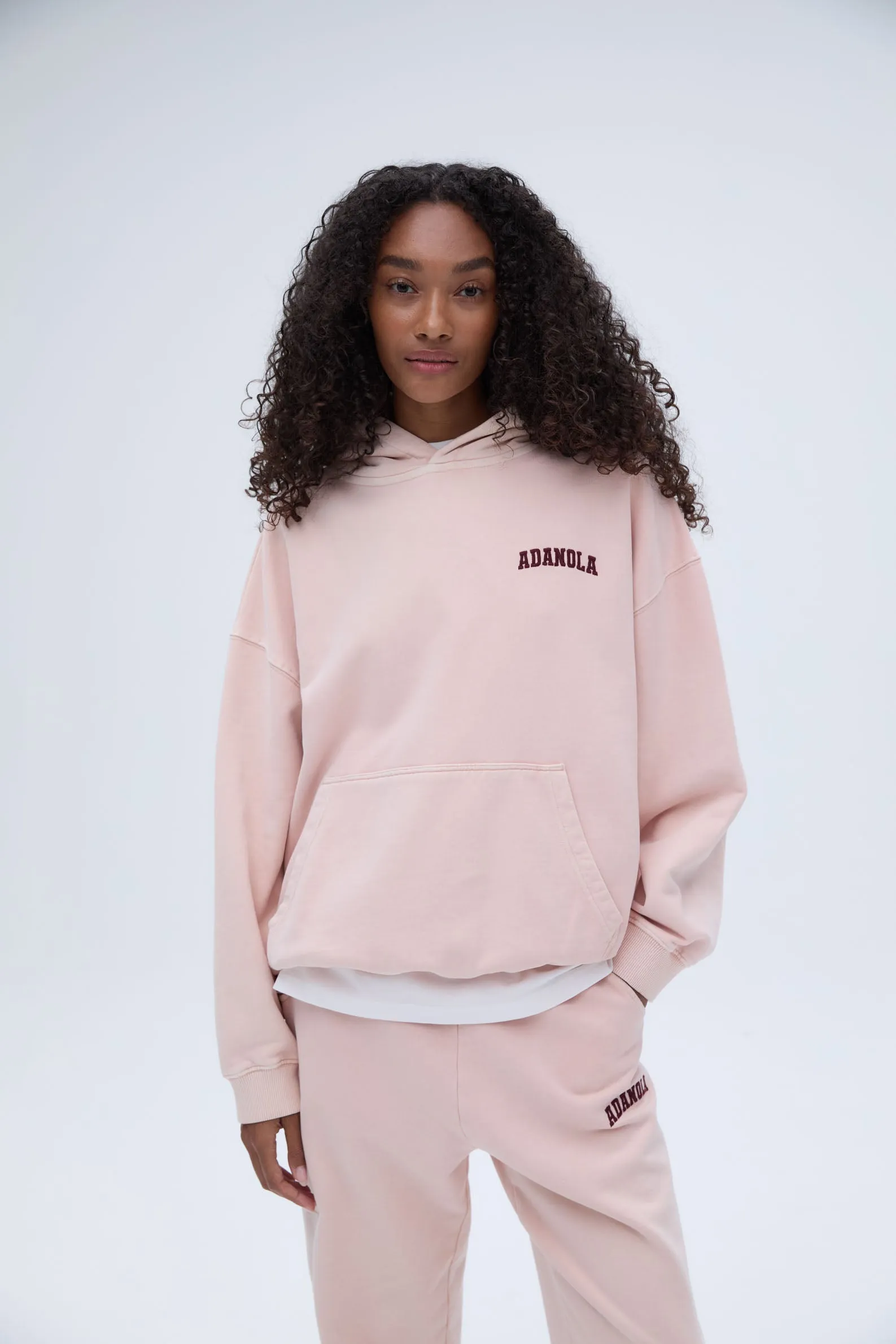 Varsity Washed Oversized Hoodie - Blush Pink/Burgundy sold by Adanola