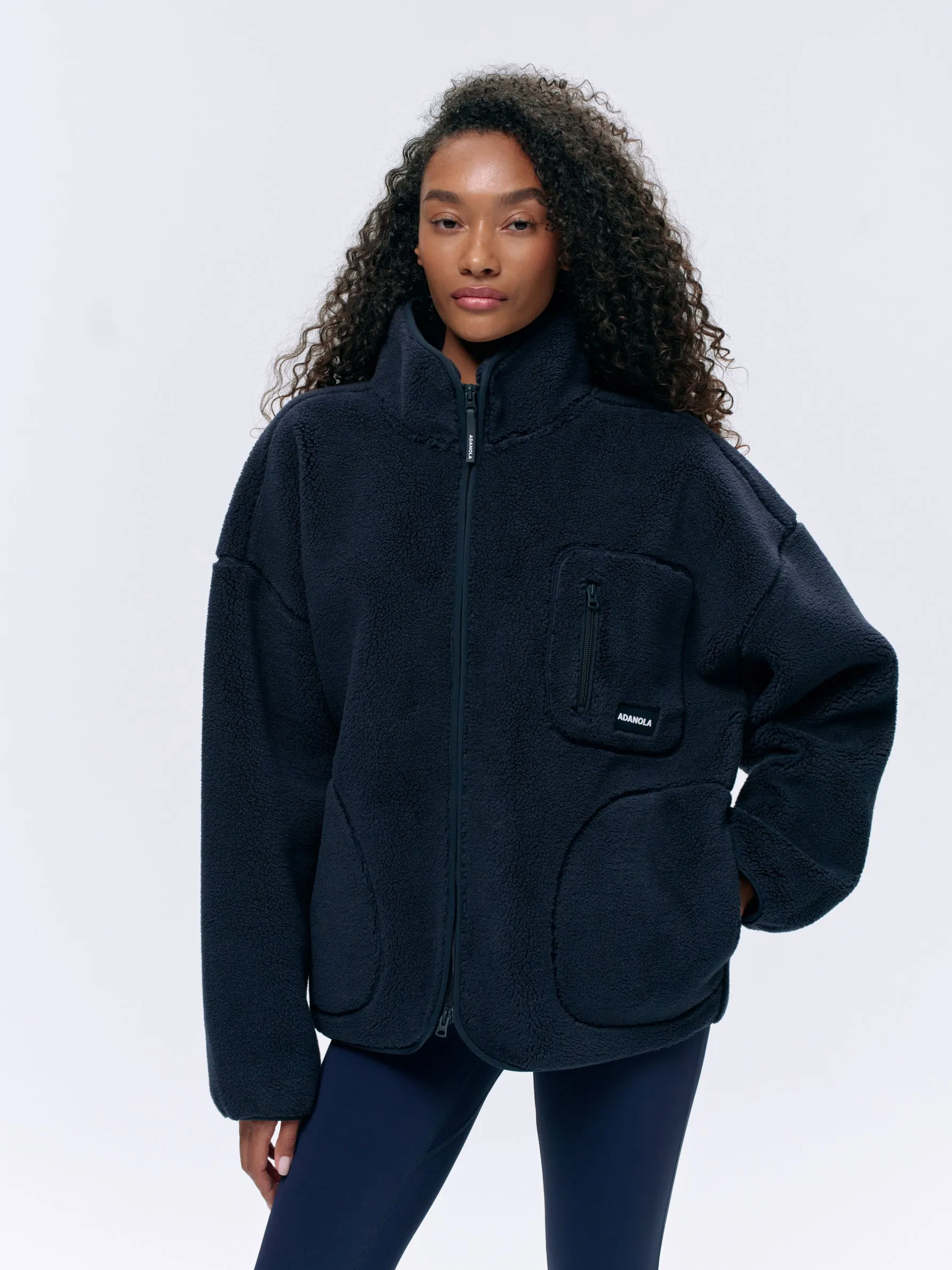 Oversized Pocket Zip Through Fleece - Navy Blue sold by Adanola product image thumbnail 3