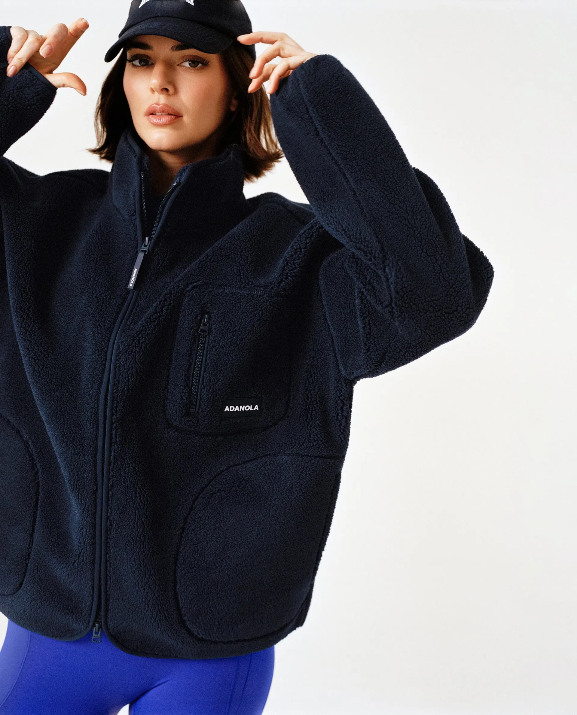 Oversized Pocket Zip Through Fleece - Navy Blue sold by Adanola