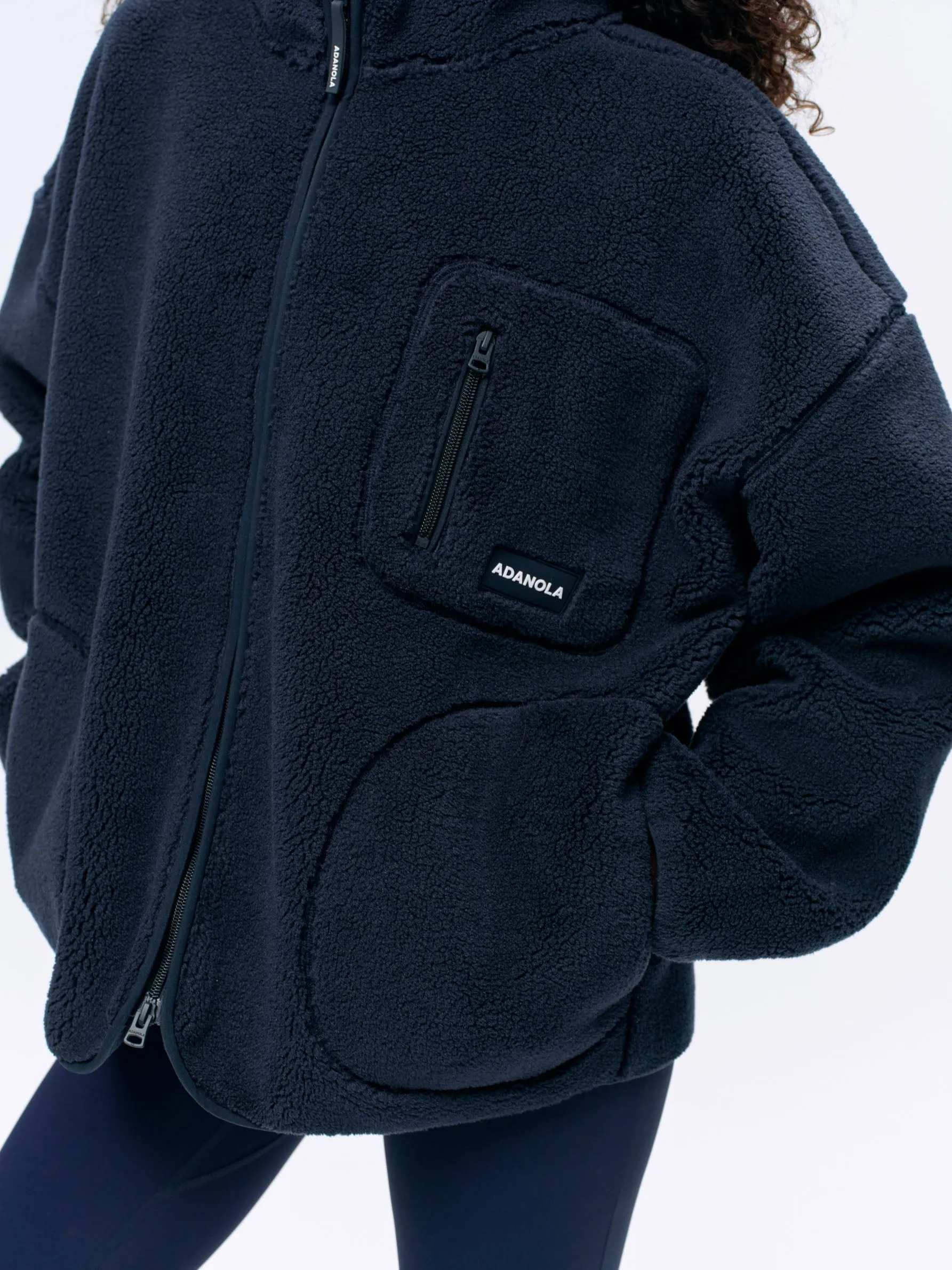 Oversized Pocket Zip Through Fleece - Navy Blue sold by Adanola product image thumbnail 5