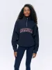 Varsity Relaxed Funnel Neck Zip Sweatshirt - Navy Blue/Burgundy sold by Adanola