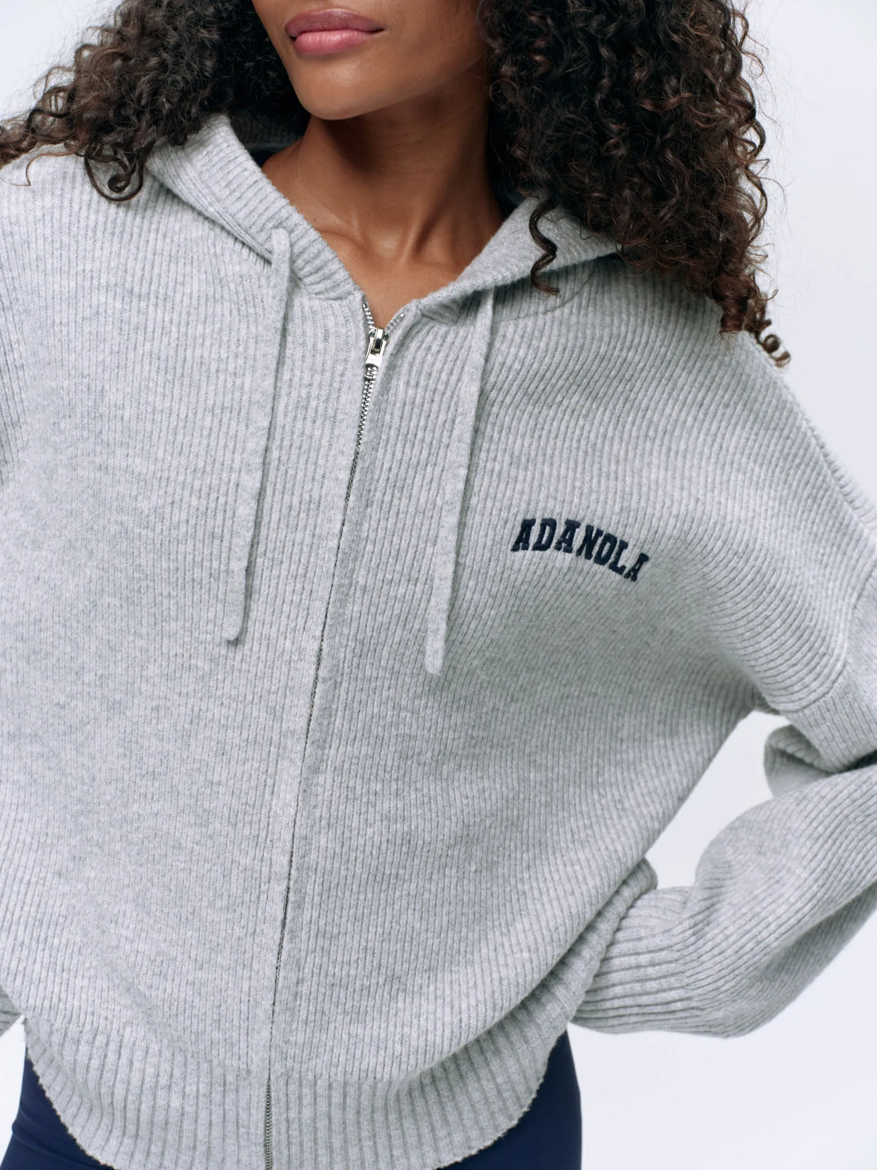 Varsity Hooded Knit Bomber Jacket - Light Grey Melange sold by Adanola product image thumbnail 5