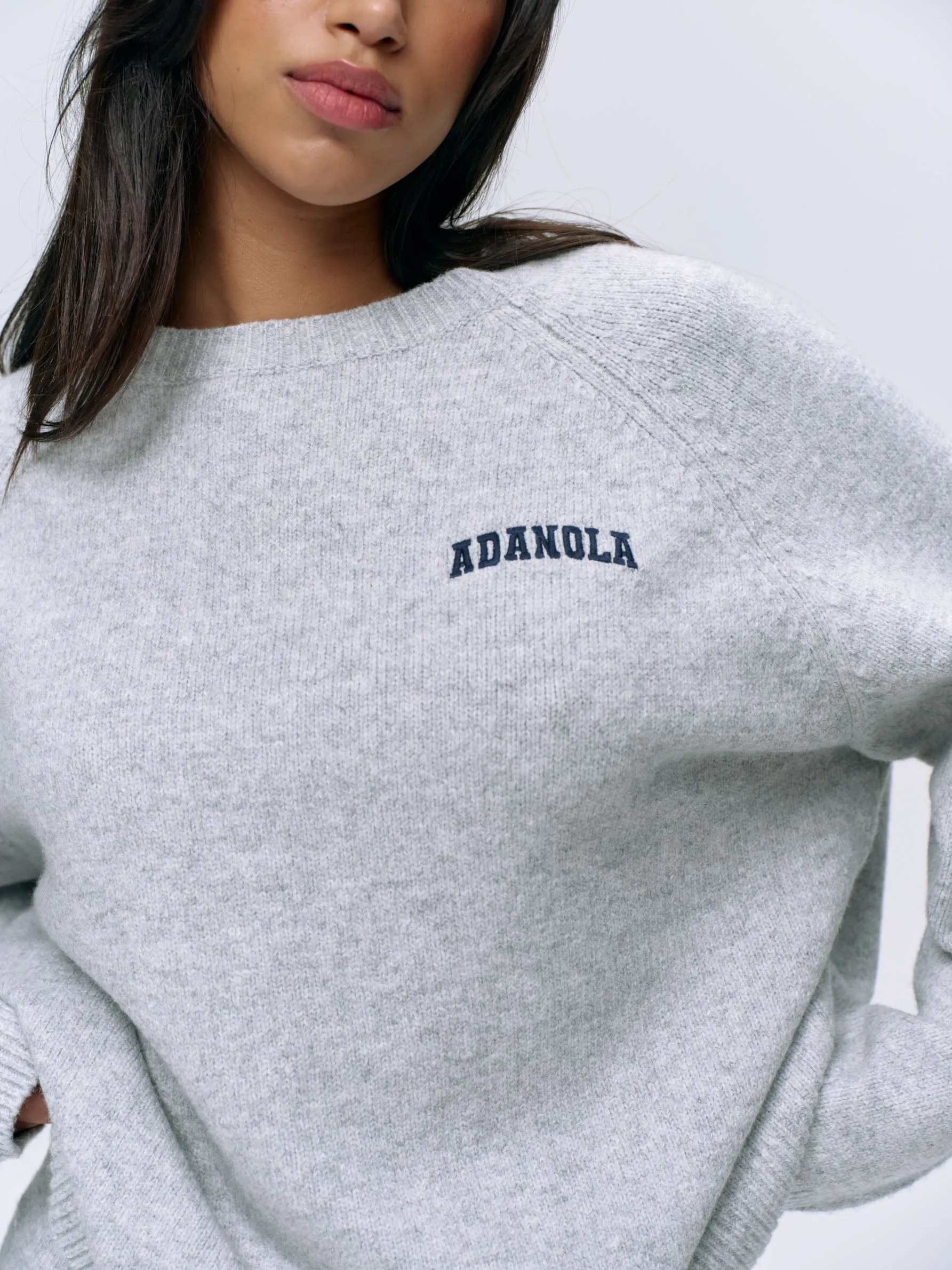 Varsity Oversized Knit Sweatshirt - Light Grey Melange/Navy Blue sold by Adanola product image thumbnail 3