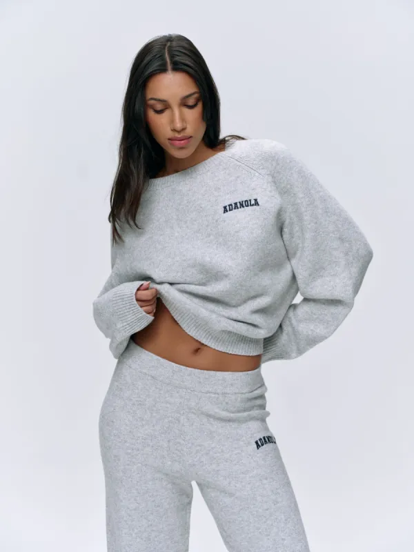 Varsity Oversized Knit Sweatshirt - Light Grey Melange/Navy Blue sold by Adanola