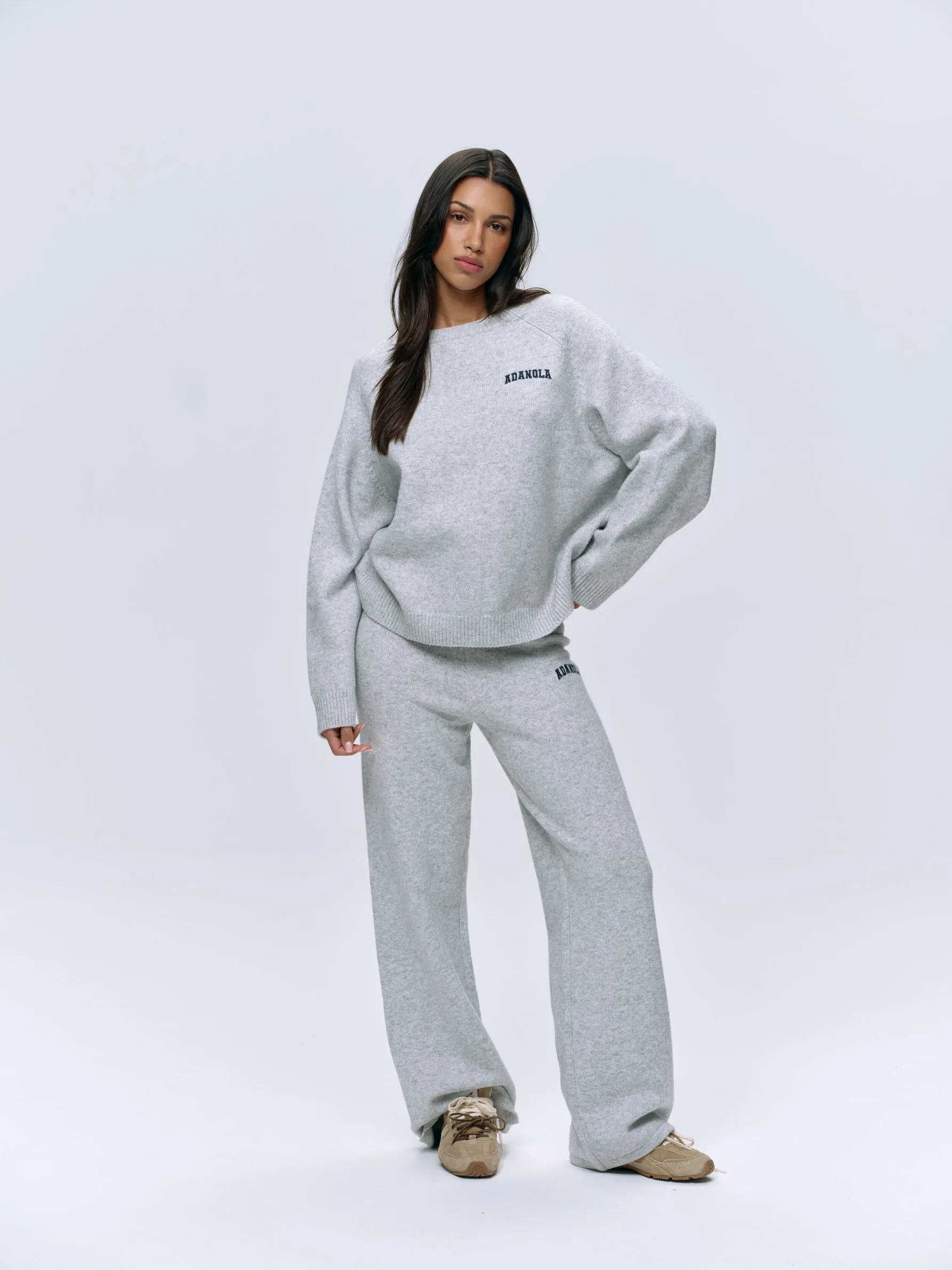 Varsity Oversized Knit Sweatshirt - Light Grey Melange/Navy Blue sold by Adanola product image thumbnail 4