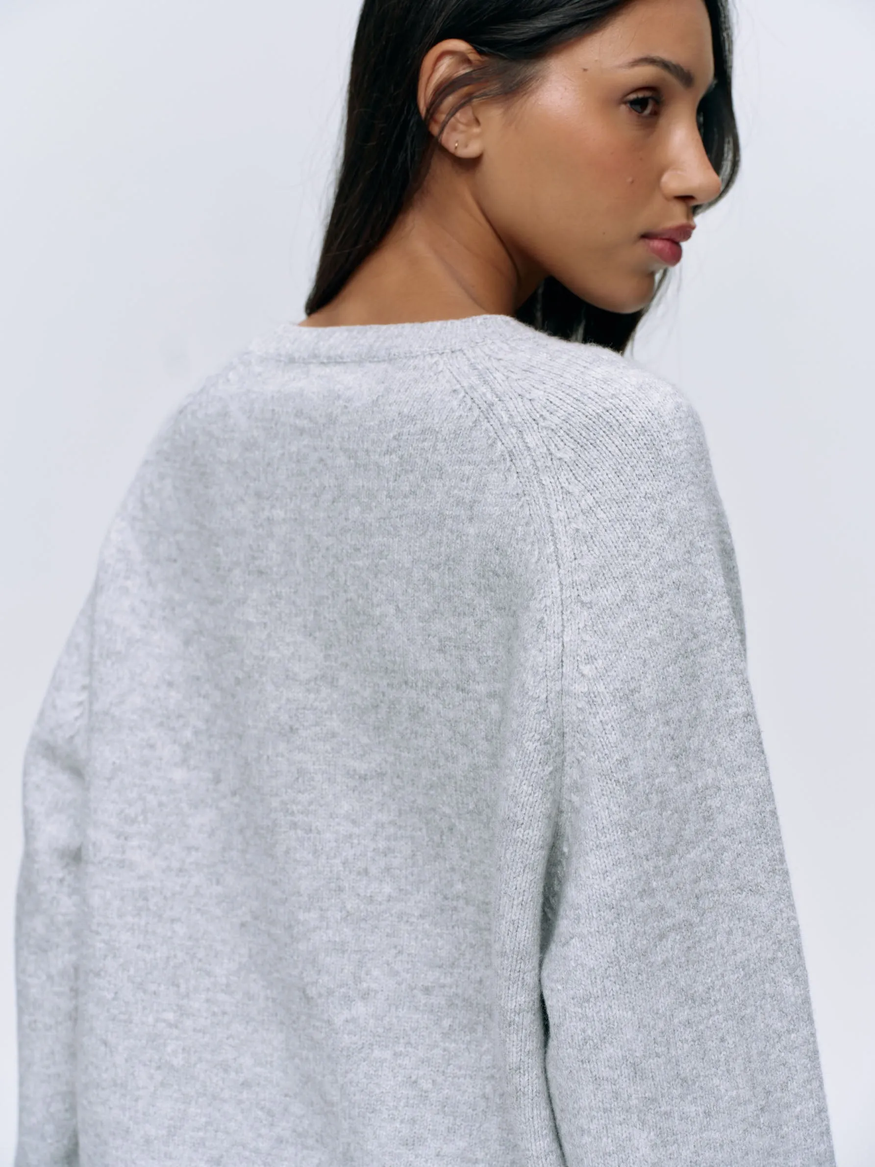 Varsity Oversized Knit Sweatshirt - Light Grey Melange/Navy Blue sold by Adanola product image thumbnail 5