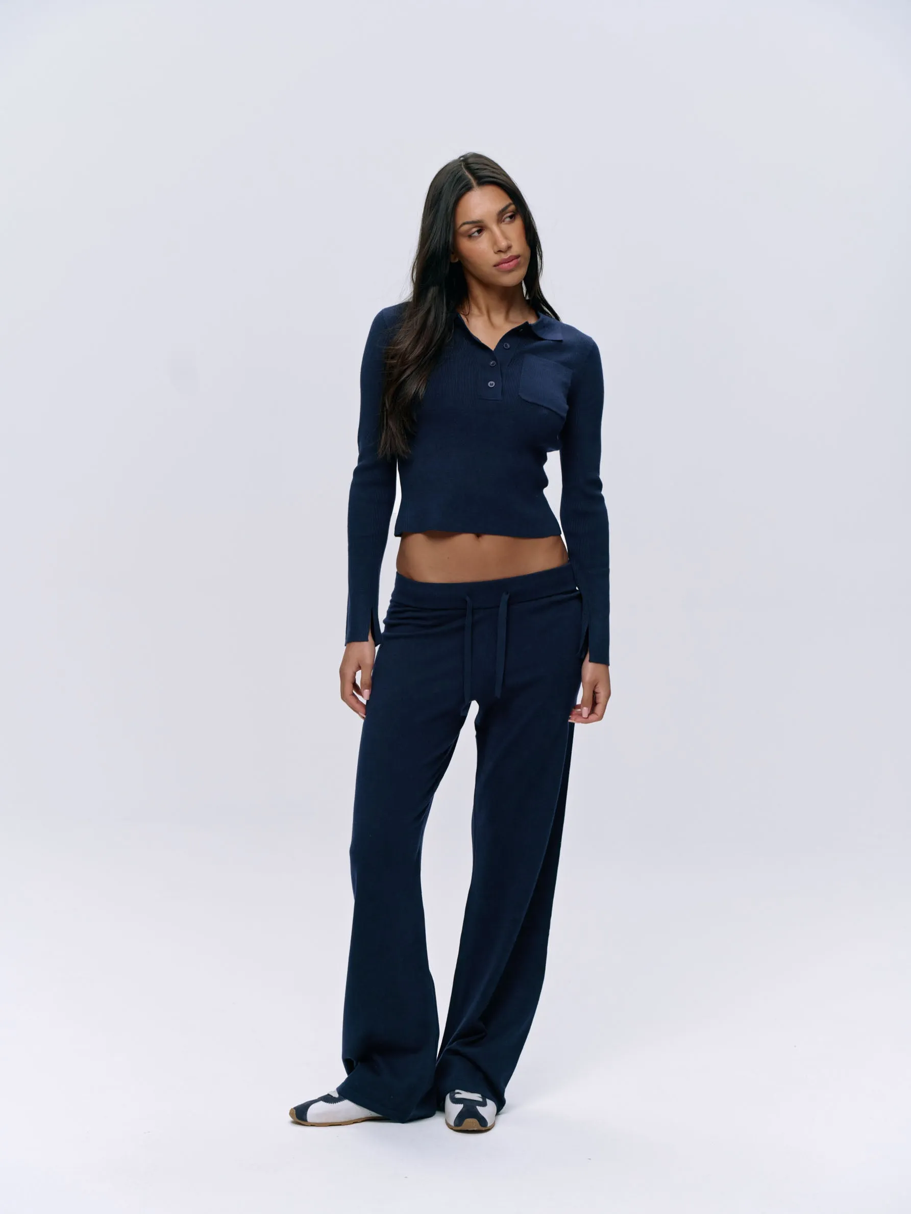 Knit Long Sleeve Button Up Top - Navy Blue sold by Adanola product image thumbnail 3