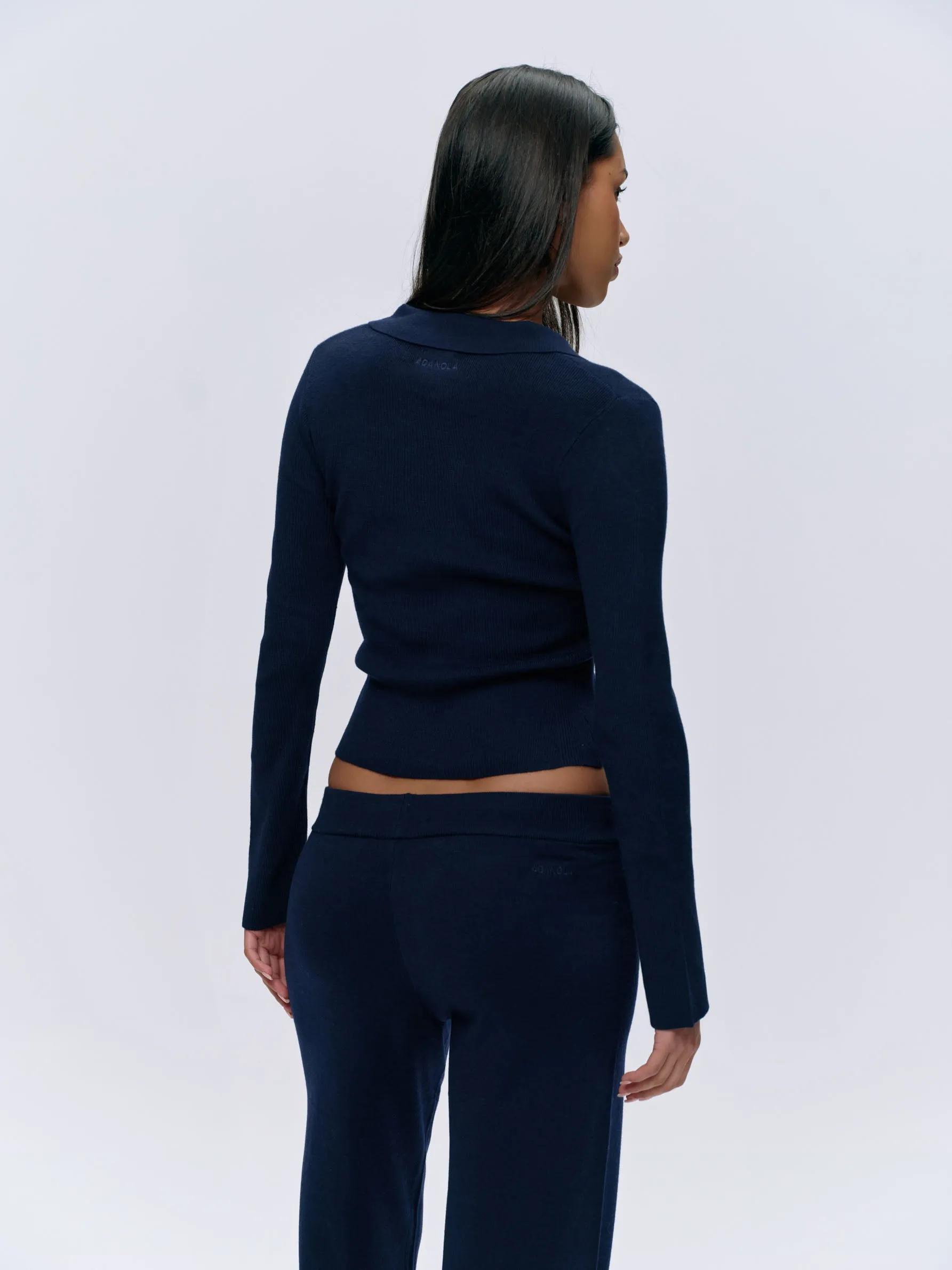 Knit Long Sleeve Button Up Top - Navy Blue sold by Adanola product image thumbnail 2