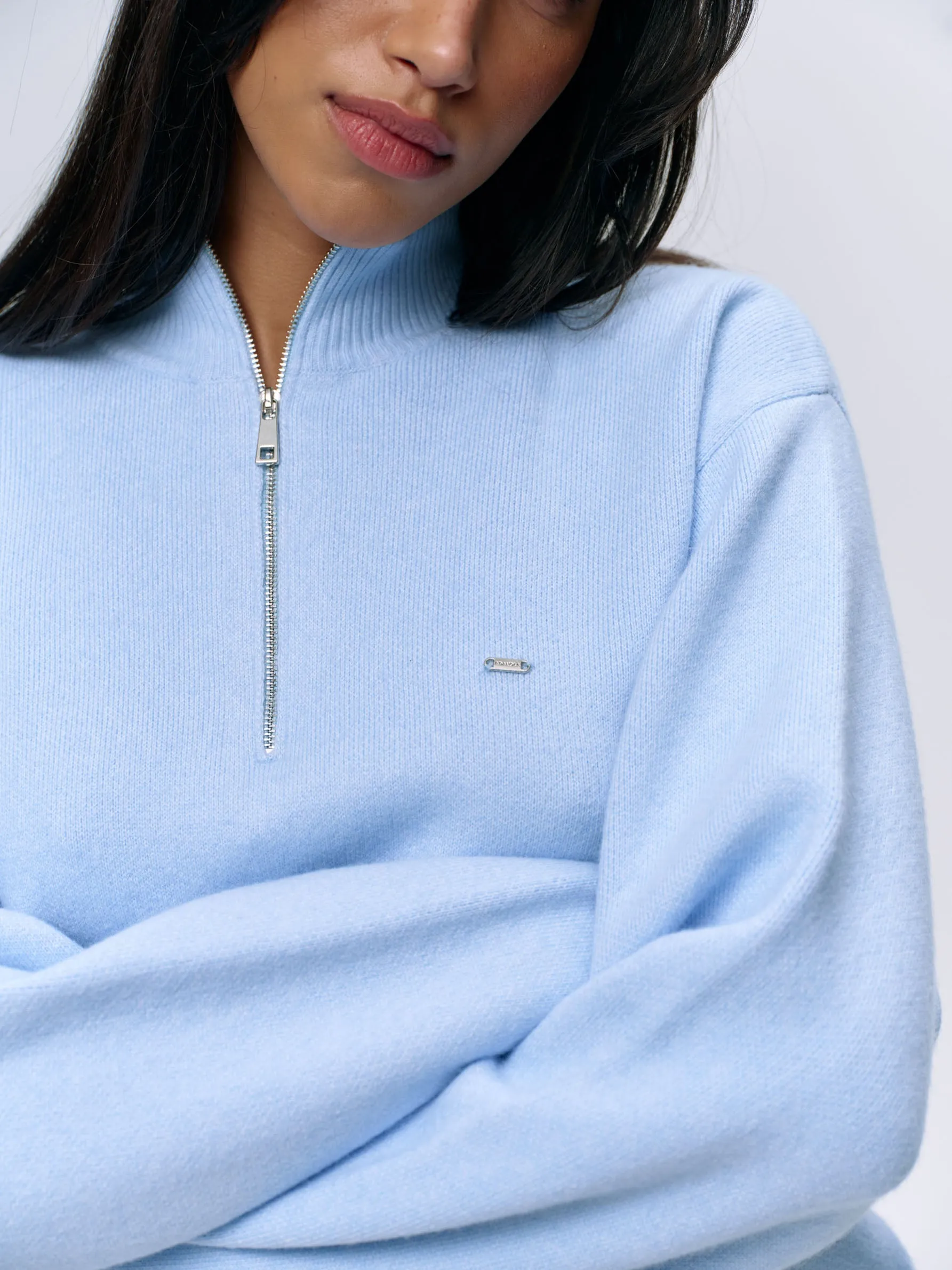 Knit Oversized Funnel Neck Zip Sweatshirt - Powder Blue sold by Adanola product image thumbnail 5