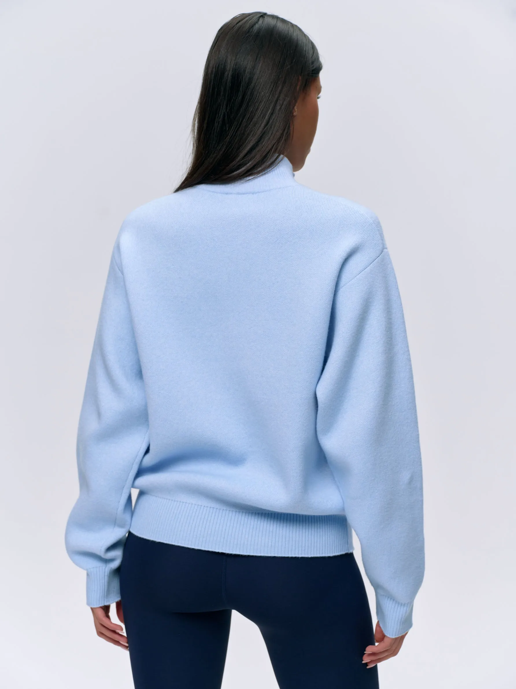 Knit Oversized Funnel Neck Zip Sweatshirt - Powder Blue sold by Adanola product image thumbnail 2