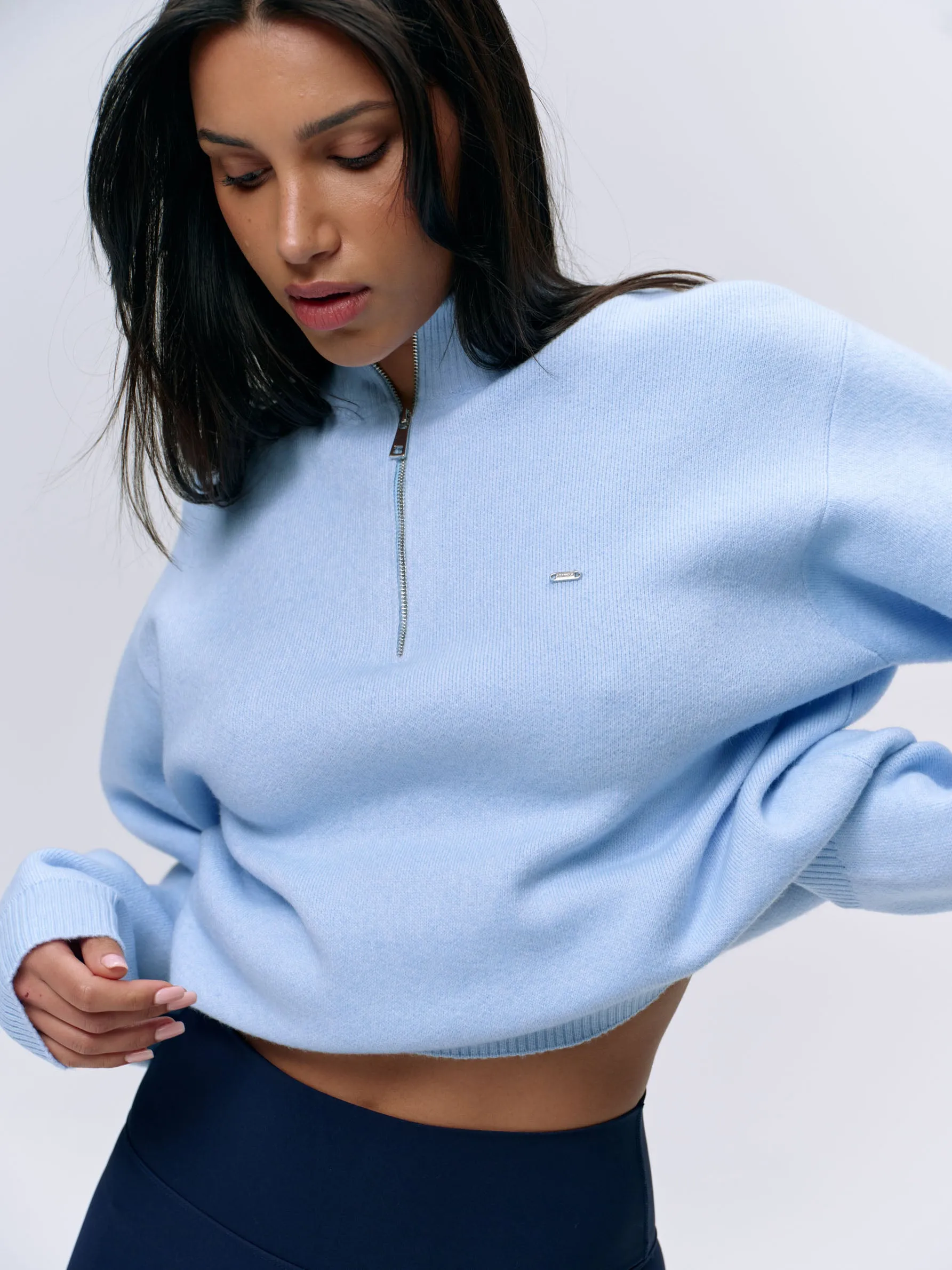 Knit Oversized Funnel Neck Zip Sweatshirt - Powder Blue sold by Adanola product image thumbnail 3