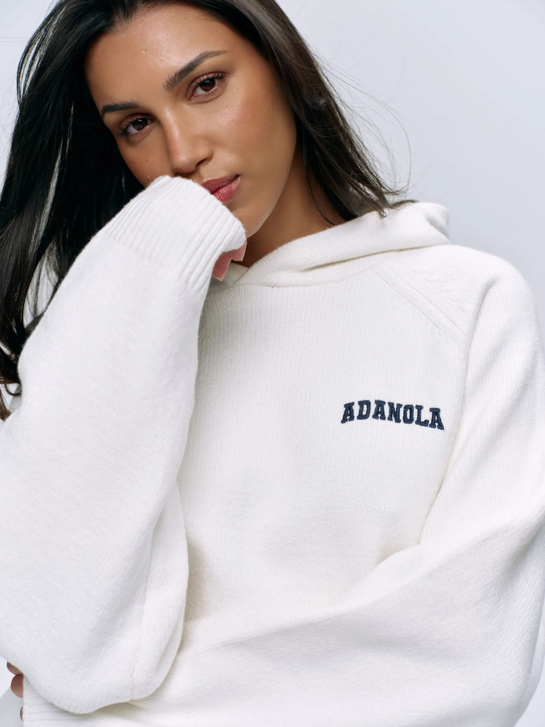 Varsity Oversized Knit Hoodie - Cream/Navy Blue sold by Adanola product image thumbnail 3