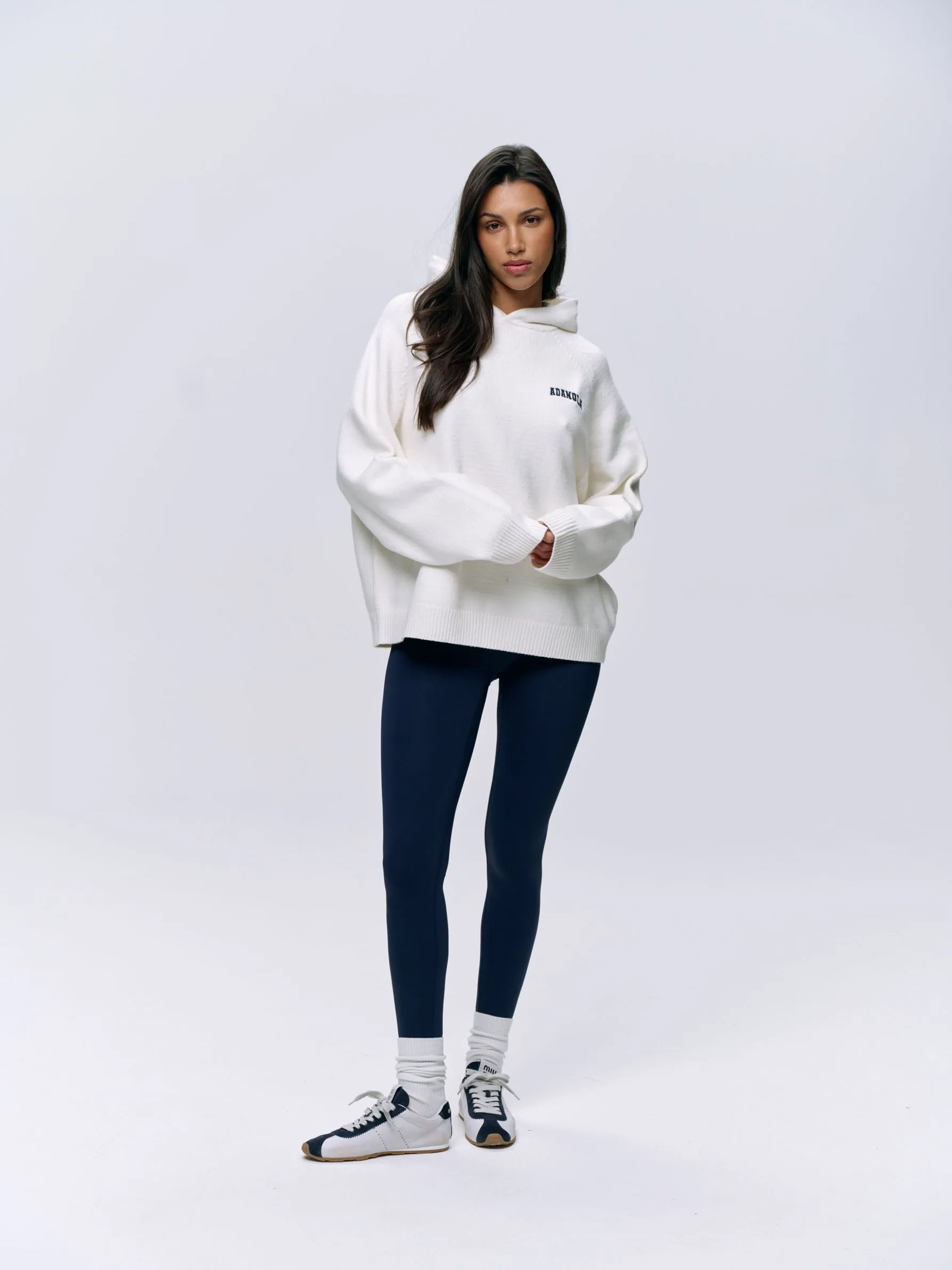 Varsity Oversized Knit Hoodie - Cream/Navy Blue sold by Adanola product image thumbnail 4