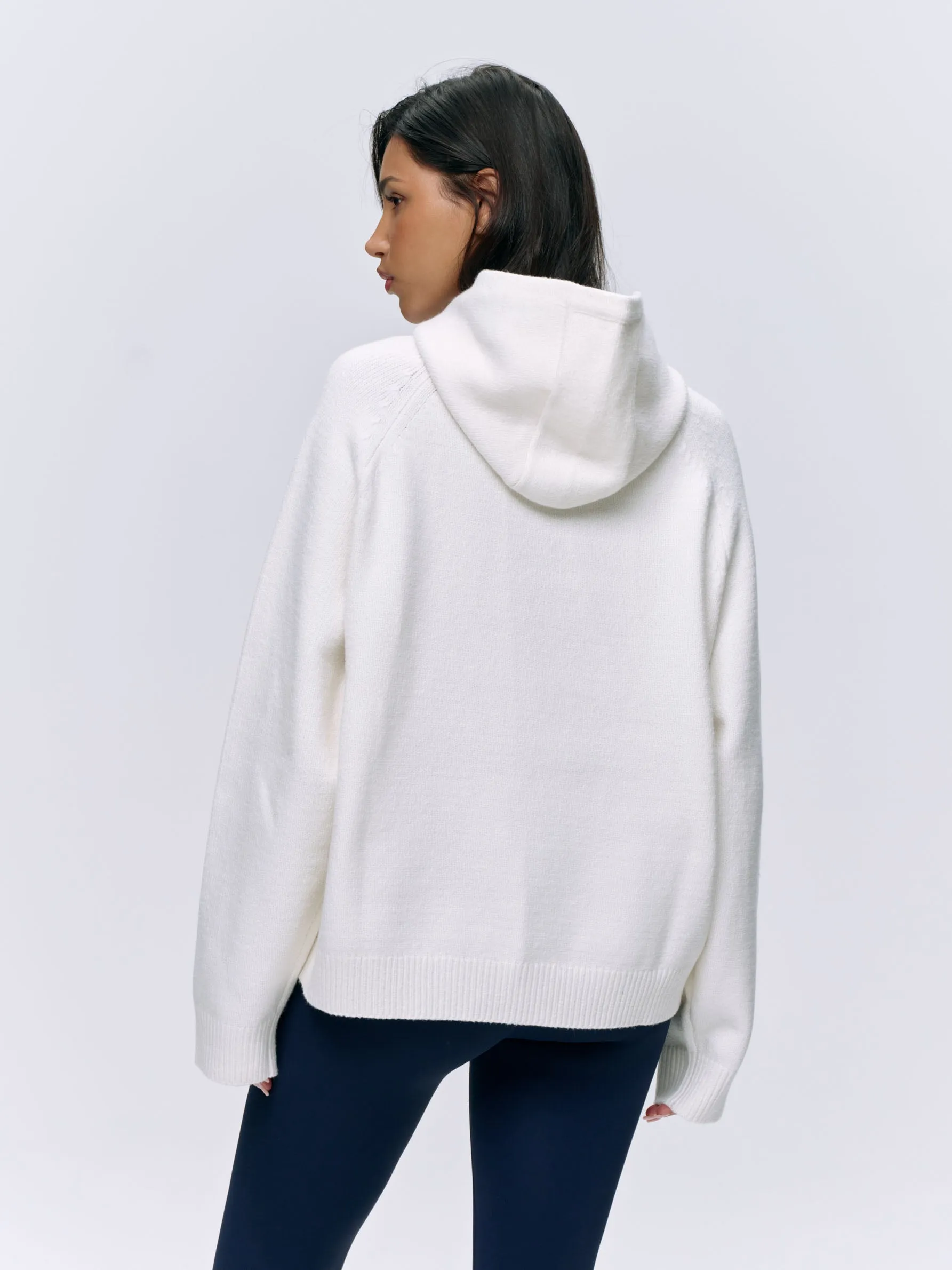 Varsity Oversized Knit Hoodie - Cream/Navy Blue sold by Adanola product image thumbnail 2
