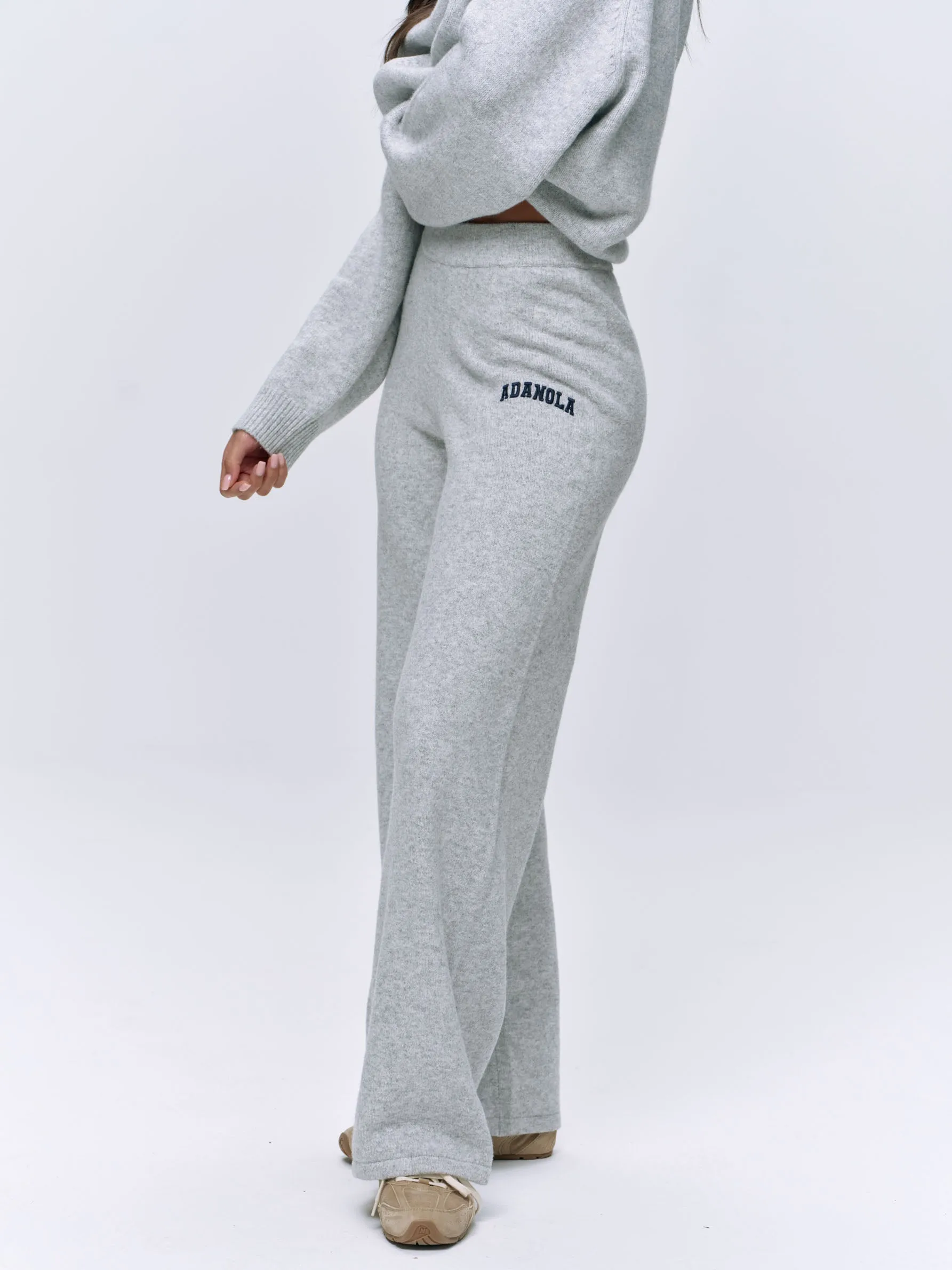 Varsity Knit Straight Leg Sweatpants - Light Grey Melange/Navy Blue sold by Adanola product image thumbnail 5