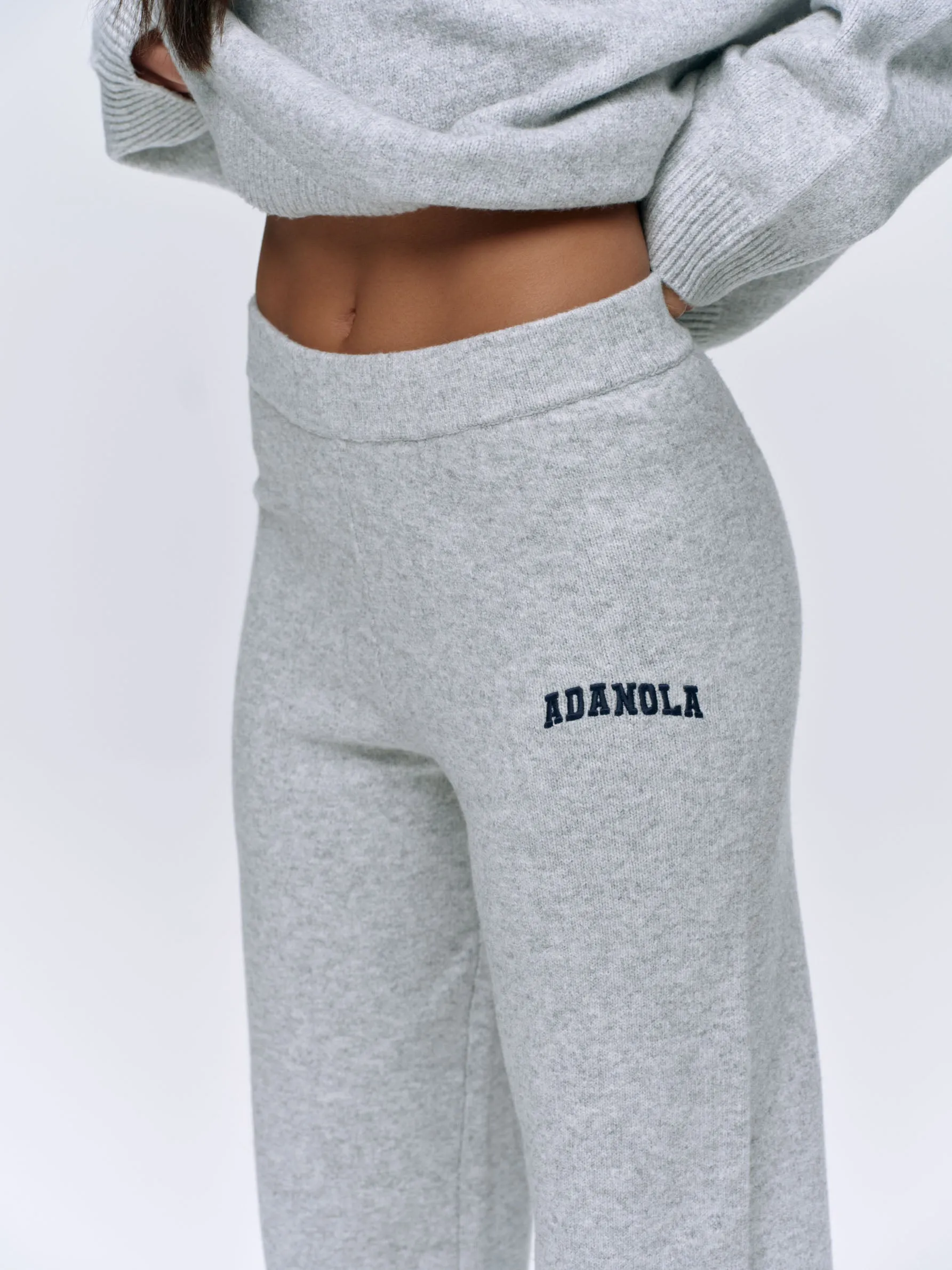 Varsity Knit Straight Leg Sweatpants - Light Grey Melange/Navy Blue sold by Adanola product image thumbnail 4