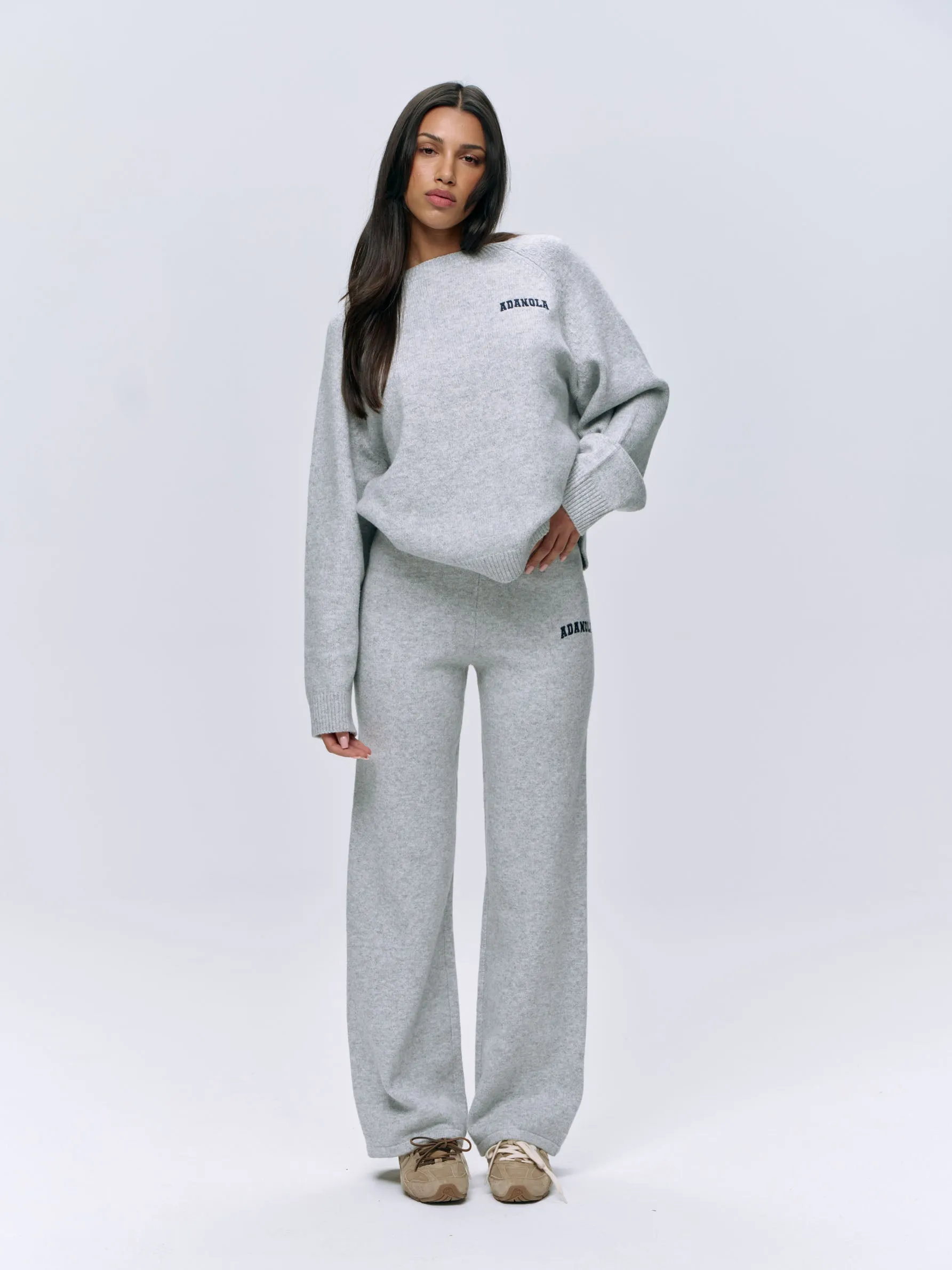 Varsity Knit Straight Leg Sweatpants - Light Grey Melange/Navy Blue sold by Adanola product image thumbnail 3