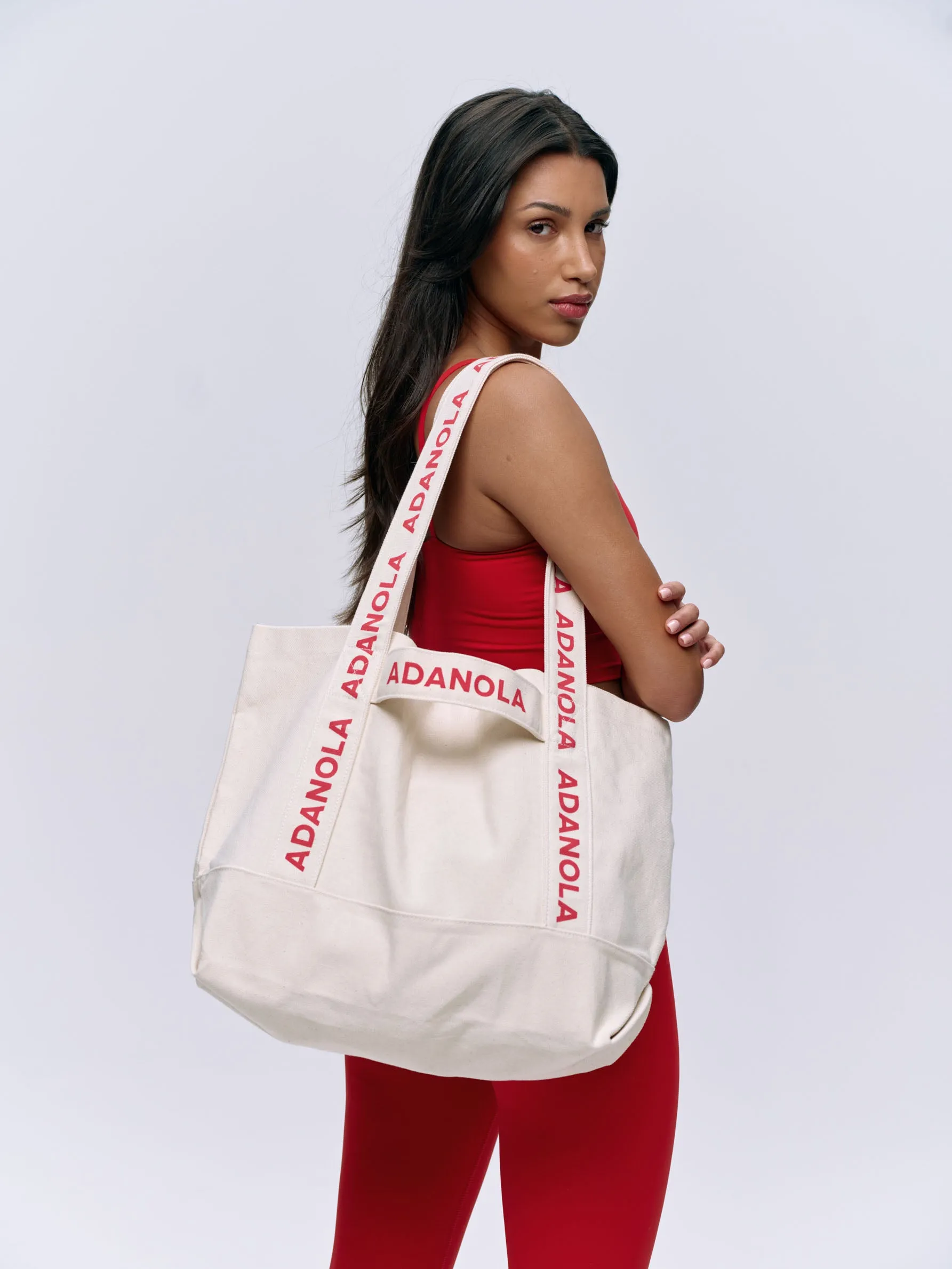 Branded Strap Tote Bag - Cream/Red sold by Adanola