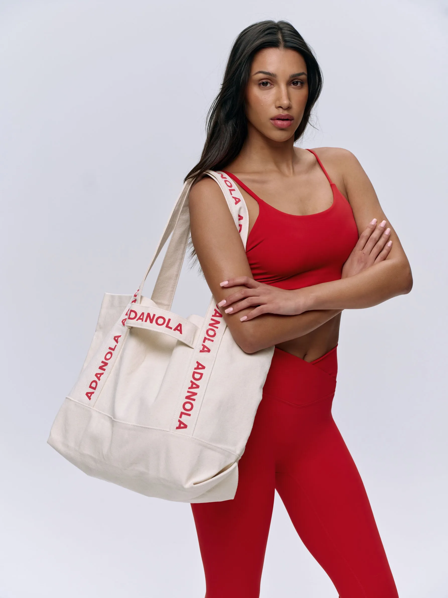 Branded Strap Tote Bag - Cream/Red sold by Adanola product image thumbnail 3