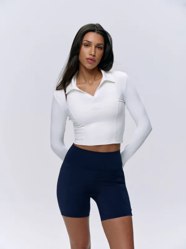 Brushed Long Sleeve Collared Top - White sold by Adanola
