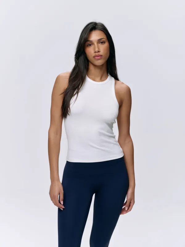Rib Racer Vest Top - White sold by Adanola