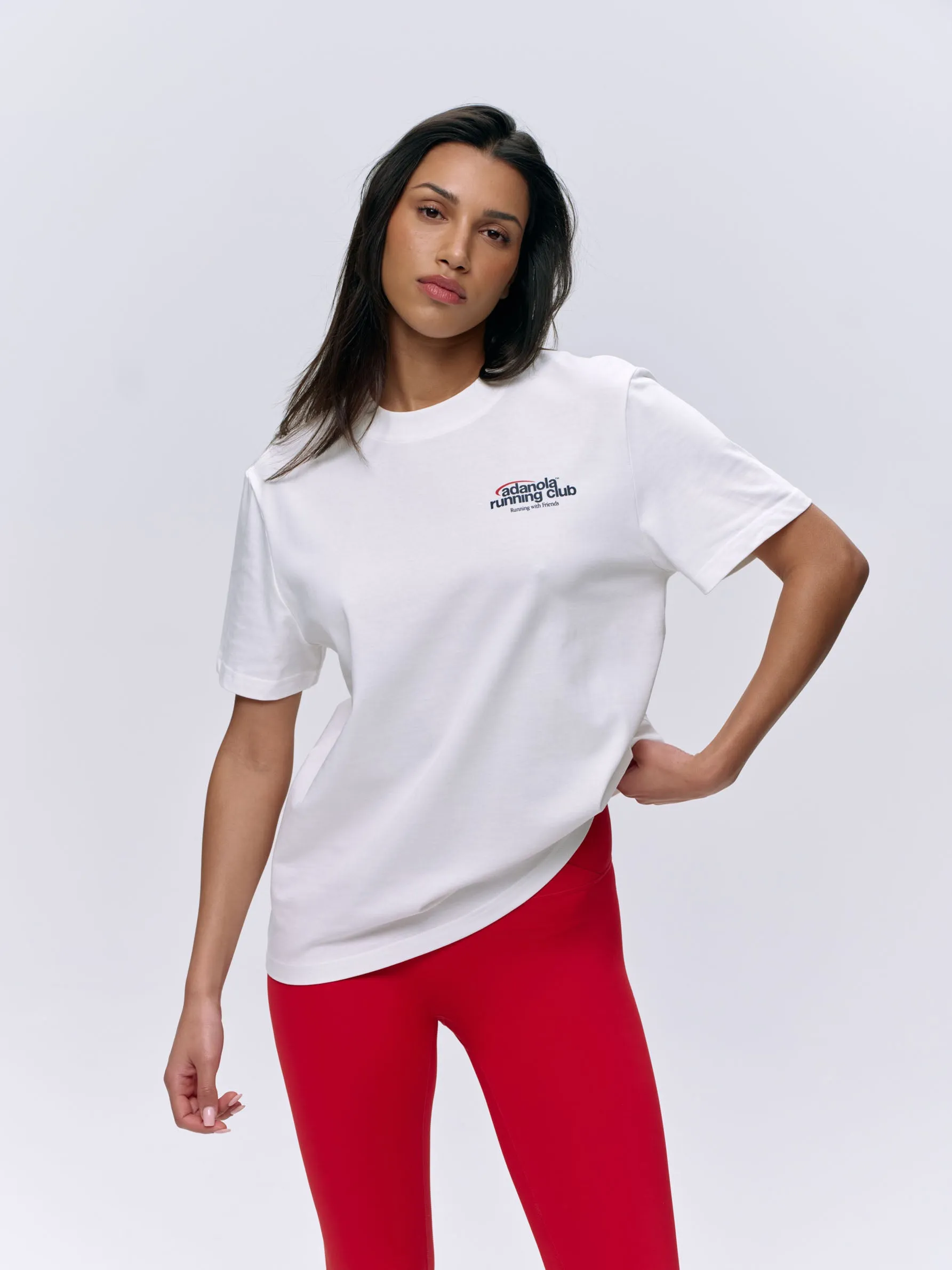 Adanola Running Short Sleeve Oversized T-shirt - White/Classic Red sold by Adanola