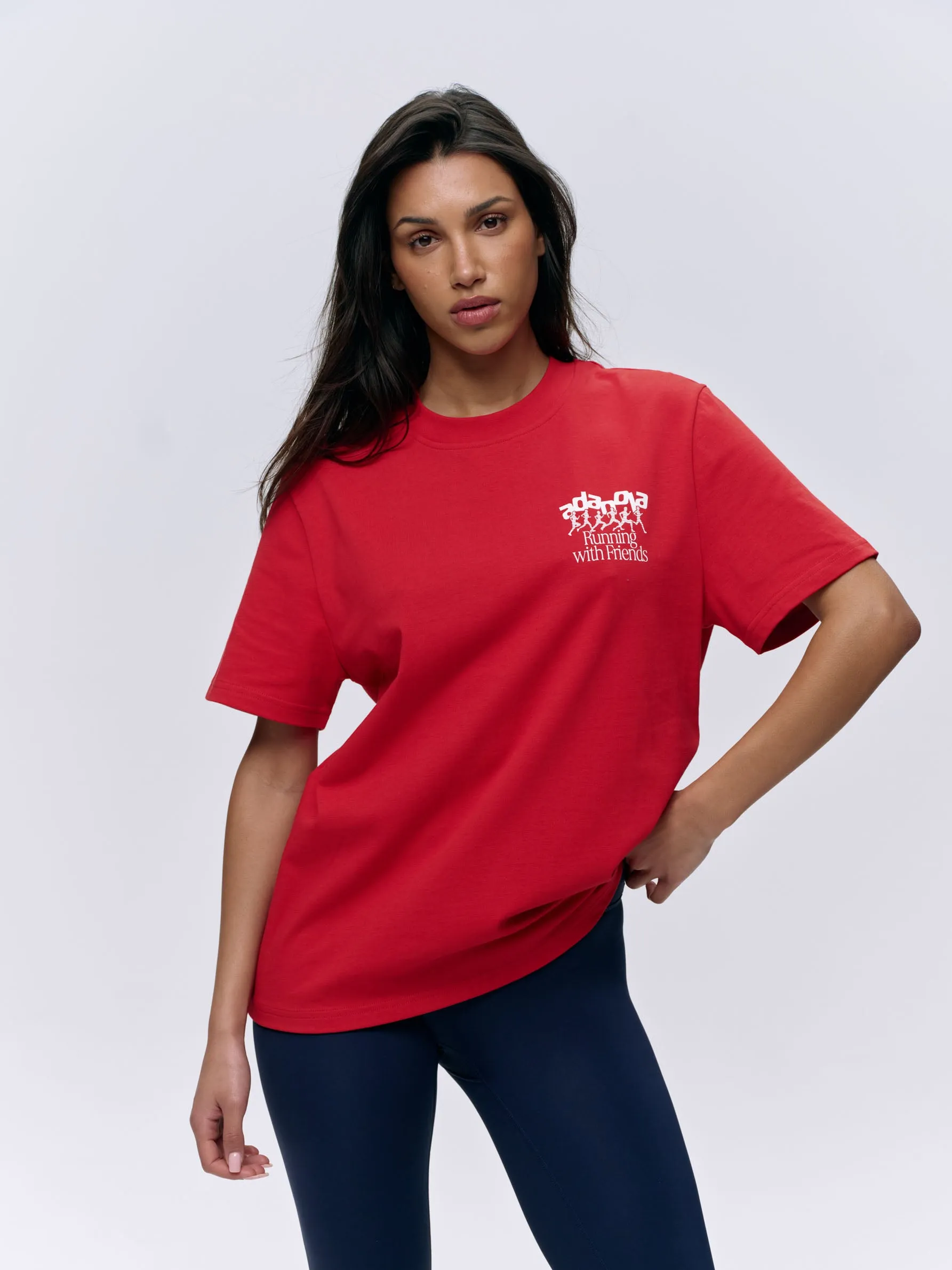 Runners Short Sleeve Oversized T-shirt - Classic Red/White sold by Adanola