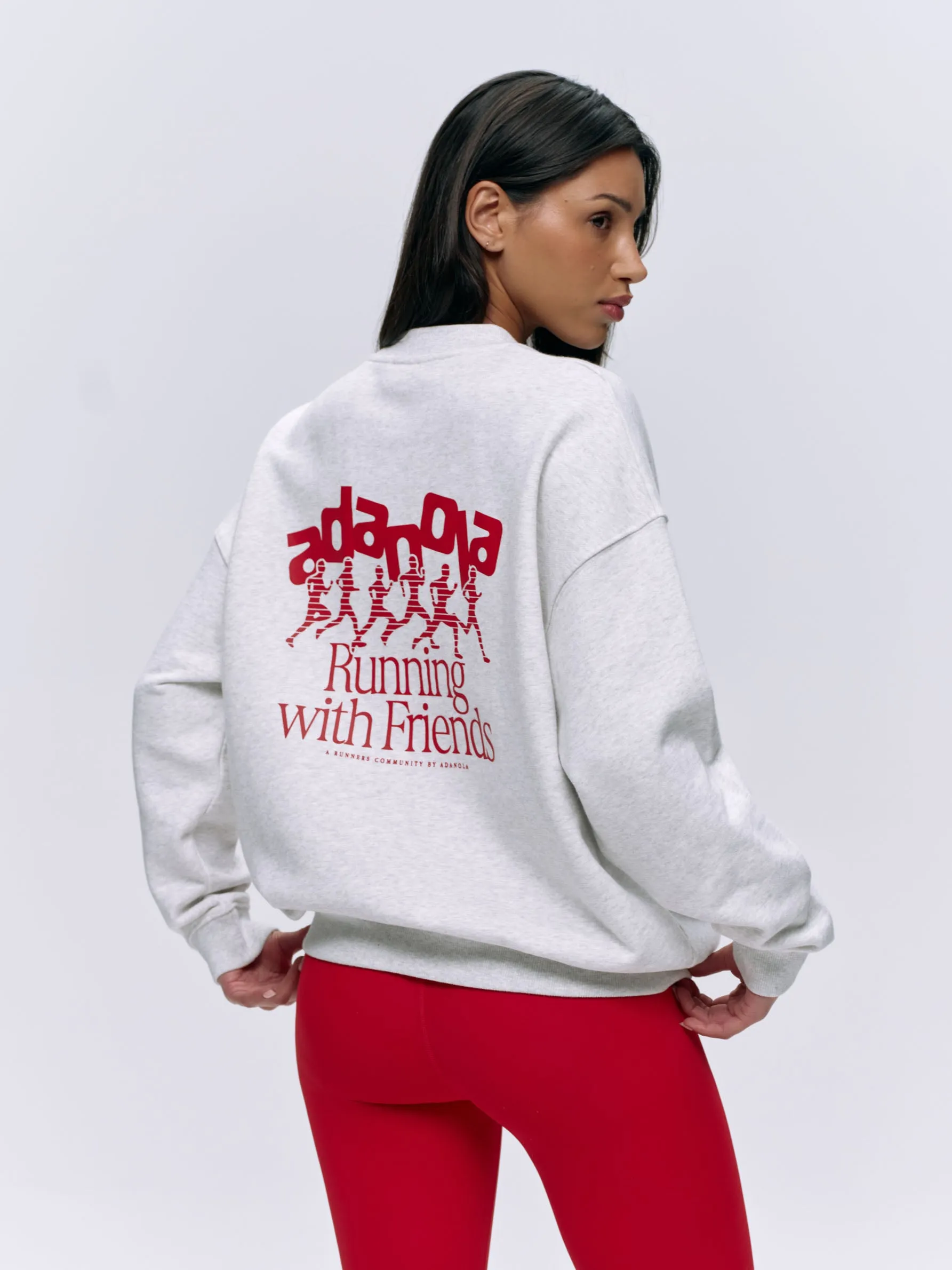 Runners Oversized Sweatshirt - Light Grey Melange/Classic Red sold by Adanola