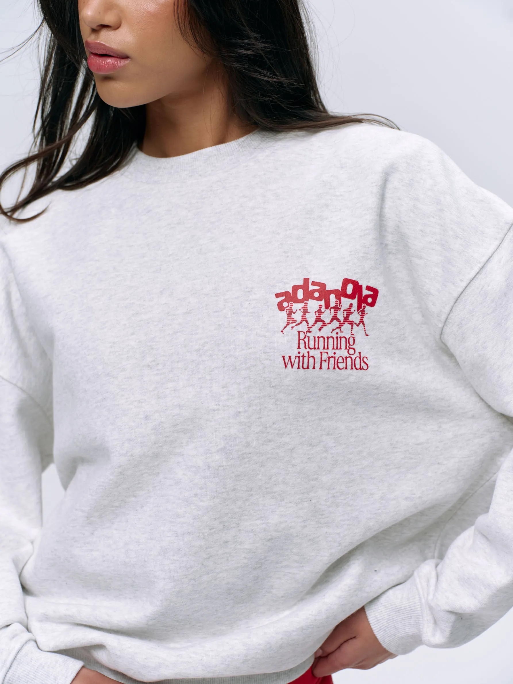 Runners Oversized Sweatshirt - Light Grey Melange/Classic Red sold by Adanola product image thumbnail 3