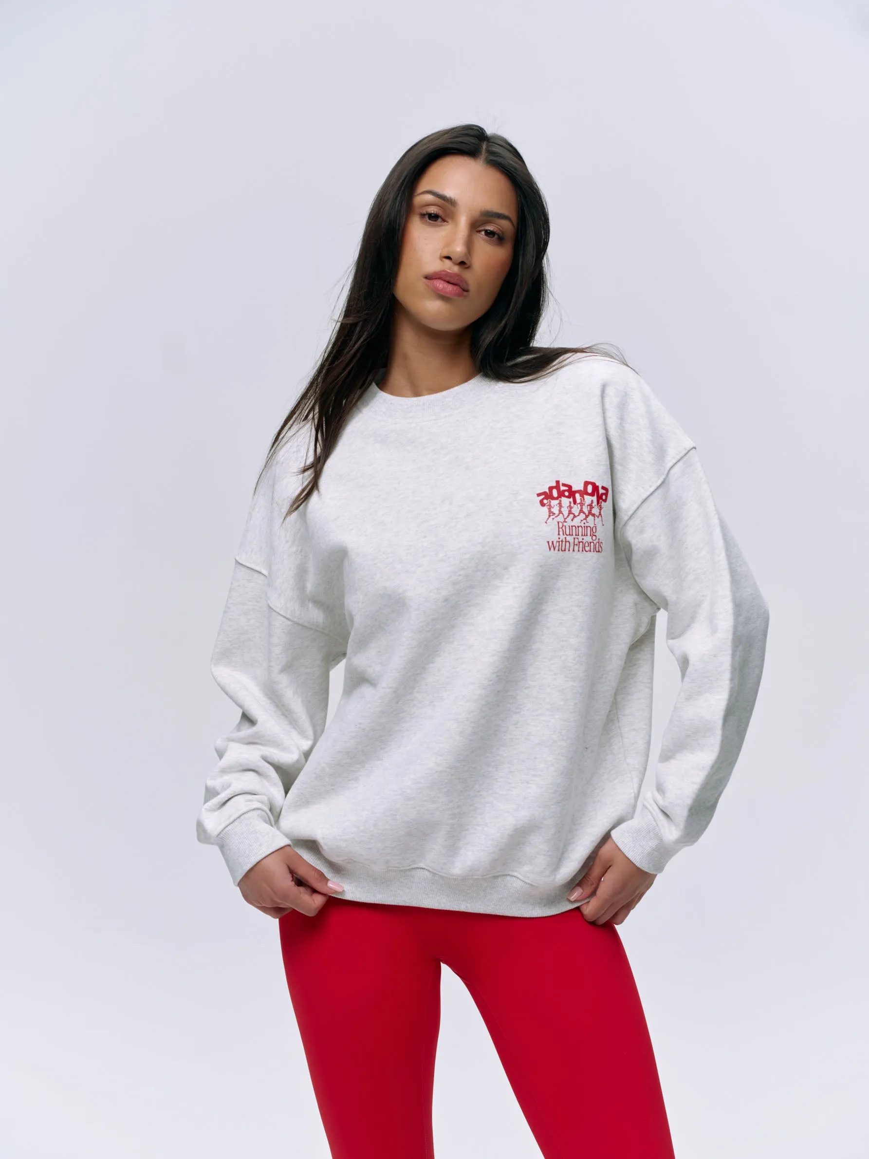 Runners Oversized Sweatshirt - Light Grey Melange/Classic Red sold by Adanola product image thumbnail 2