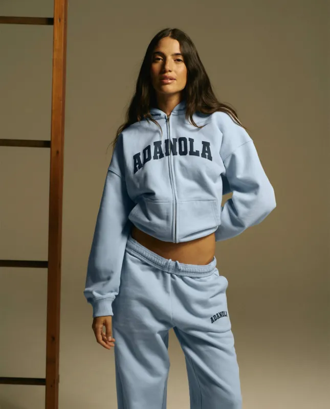 Varsity Oversized Full Zip Hoodie - Powder Blue/Navy Blue sold by Adanola