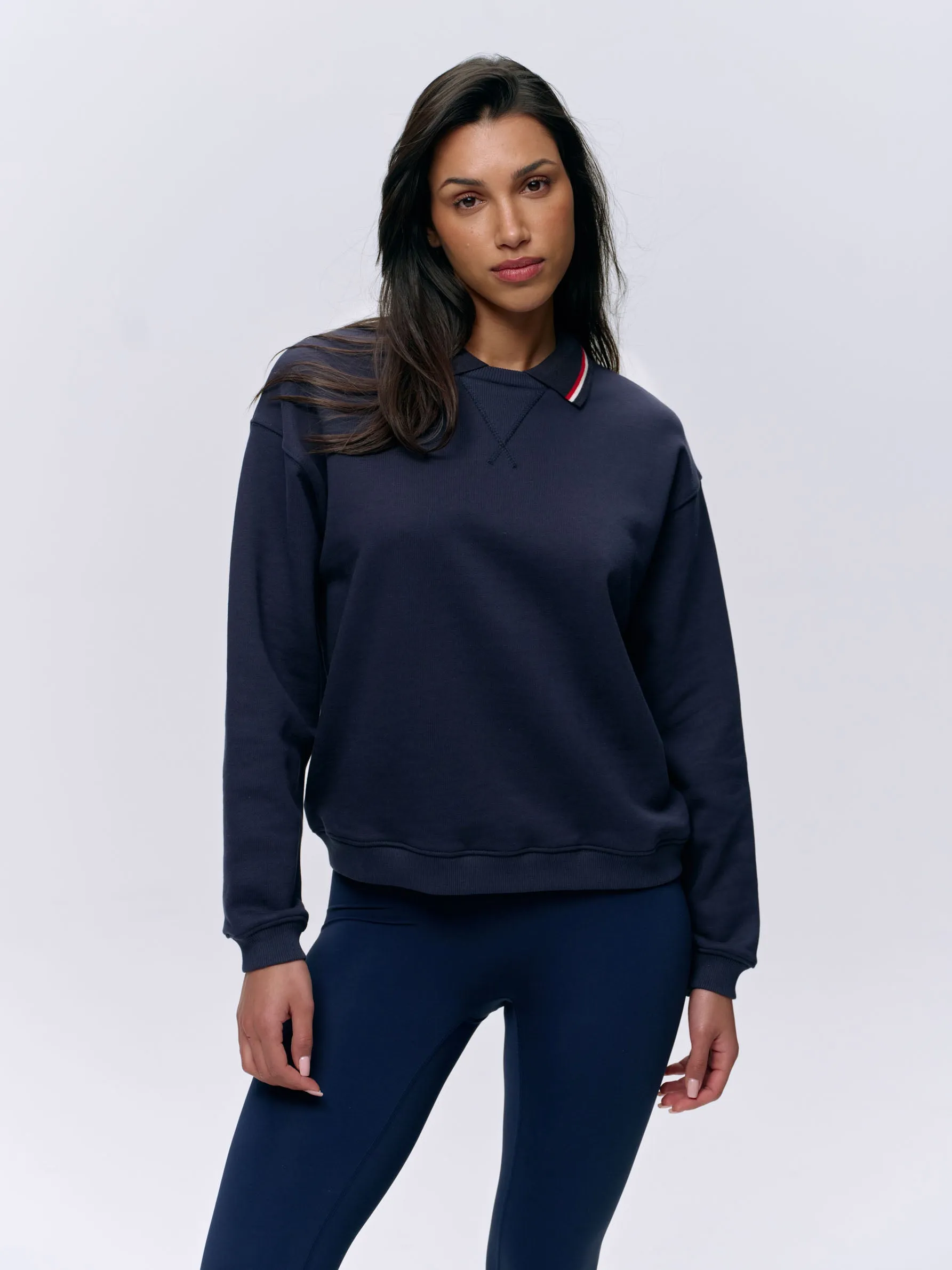 Collared Sweatshirt - Navy Blue/Marshmallow White sold by Adanola