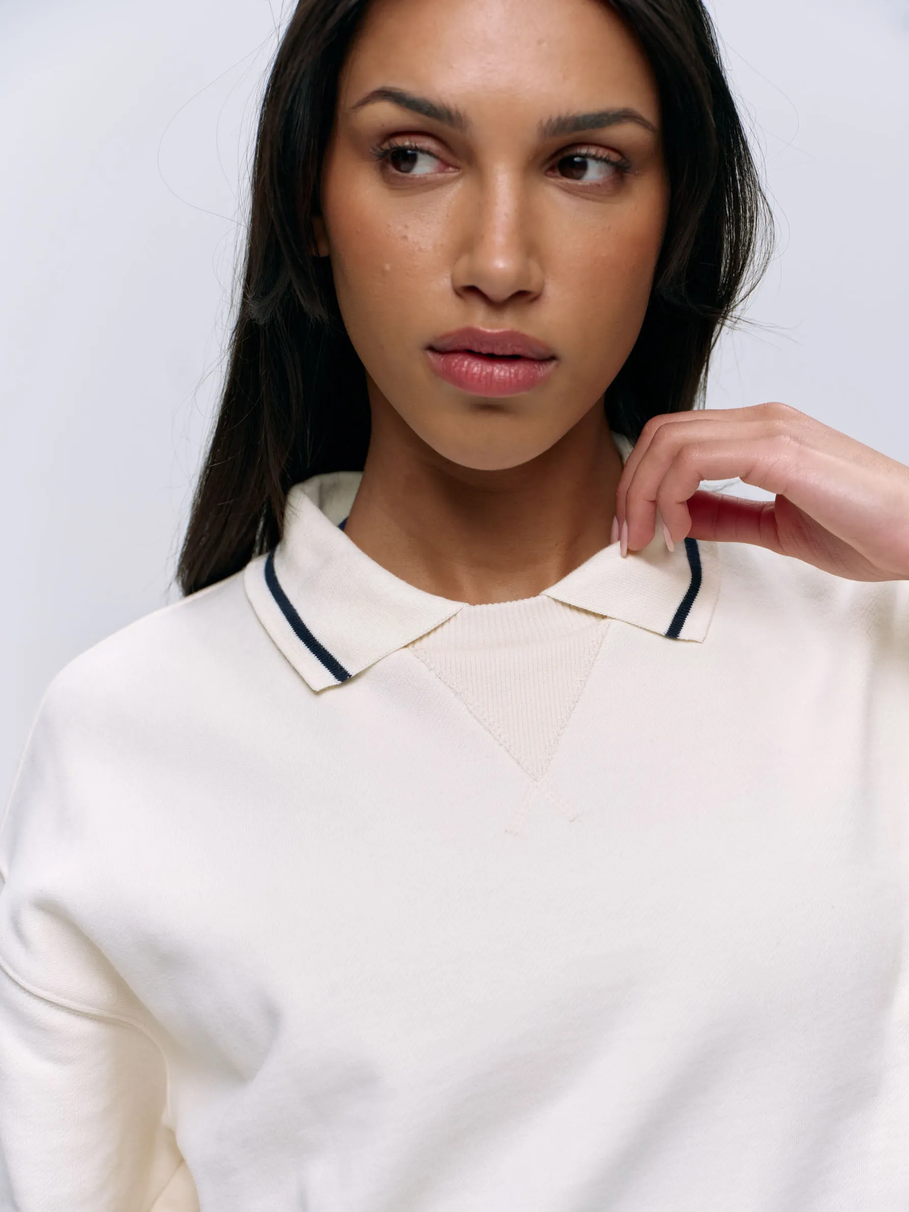 Collared Sweatshirt - Marshmallow White/Navy Blue sold by Adanola product image thumbnail 3