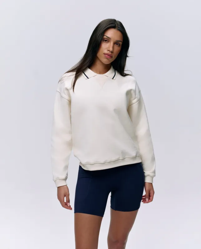 Collared Sweatshirt - Marshmallow White/Navy Blue sold by Adanola