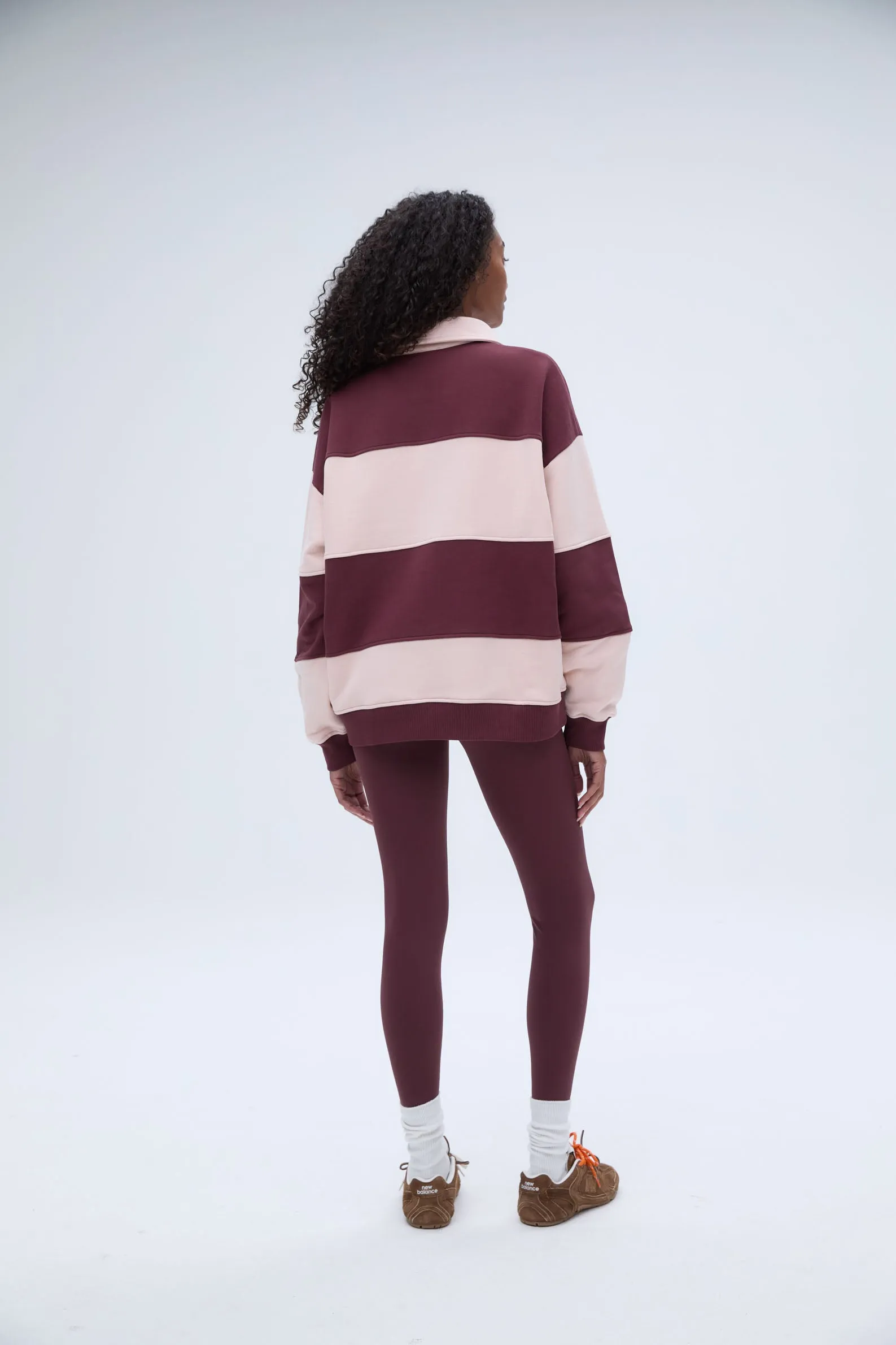 Stripe Oversized Henley Sweatshirt - Burgundy/Blush Pink sold by Adanola product image thumbnail 3