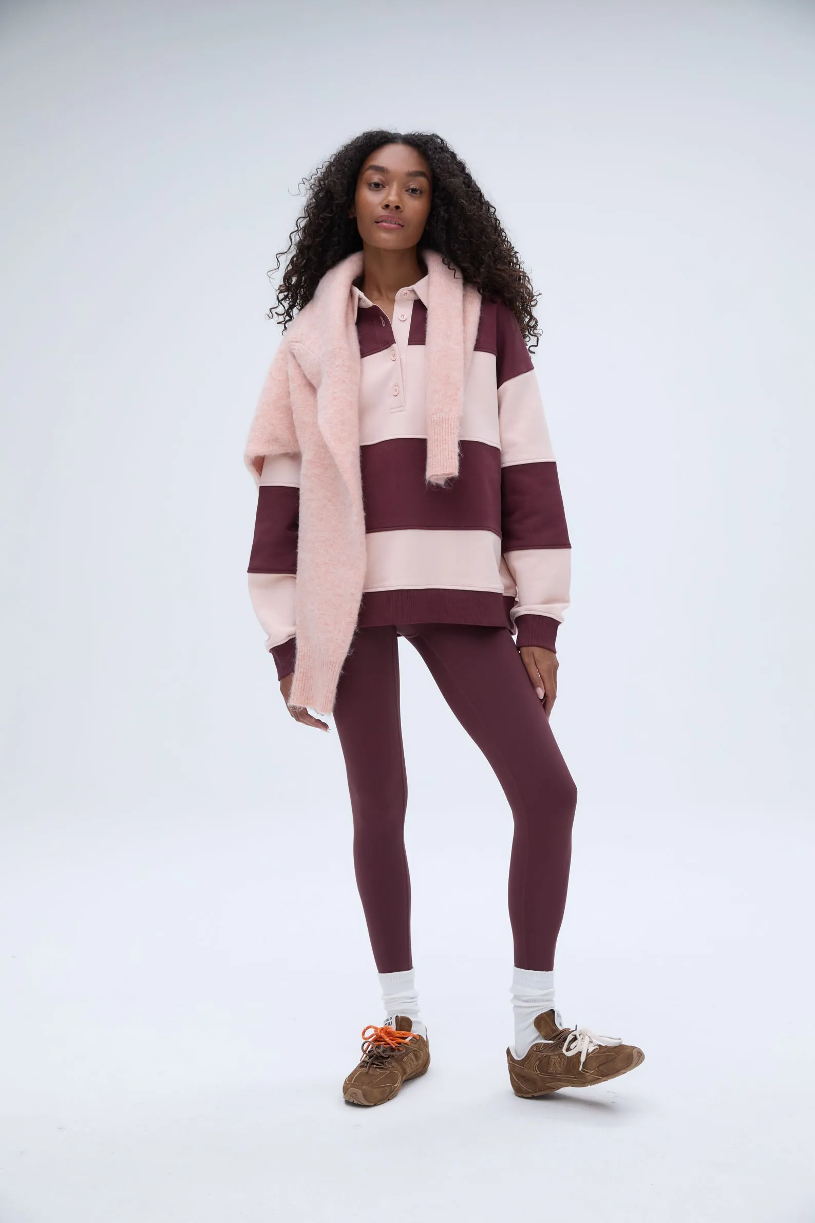 Stripe Oversized Henley Sweatshirt - Burgundy/Blush Pink sold by Adanola product image thumbnail 5