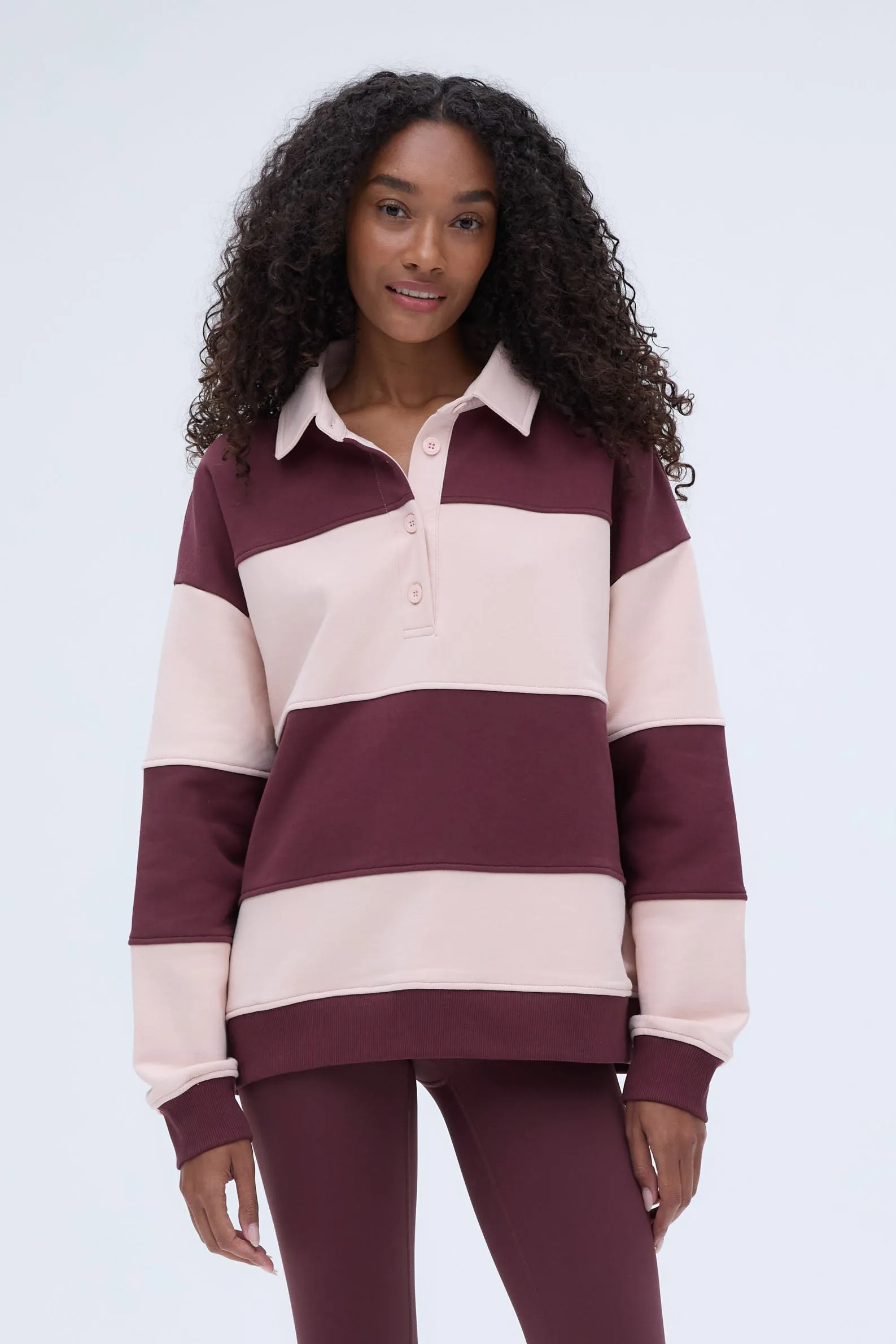 Stripe Oversized Henley Sweatshirt - Burgundy/Blush Pink sold by Adanola product image thumbnail 4