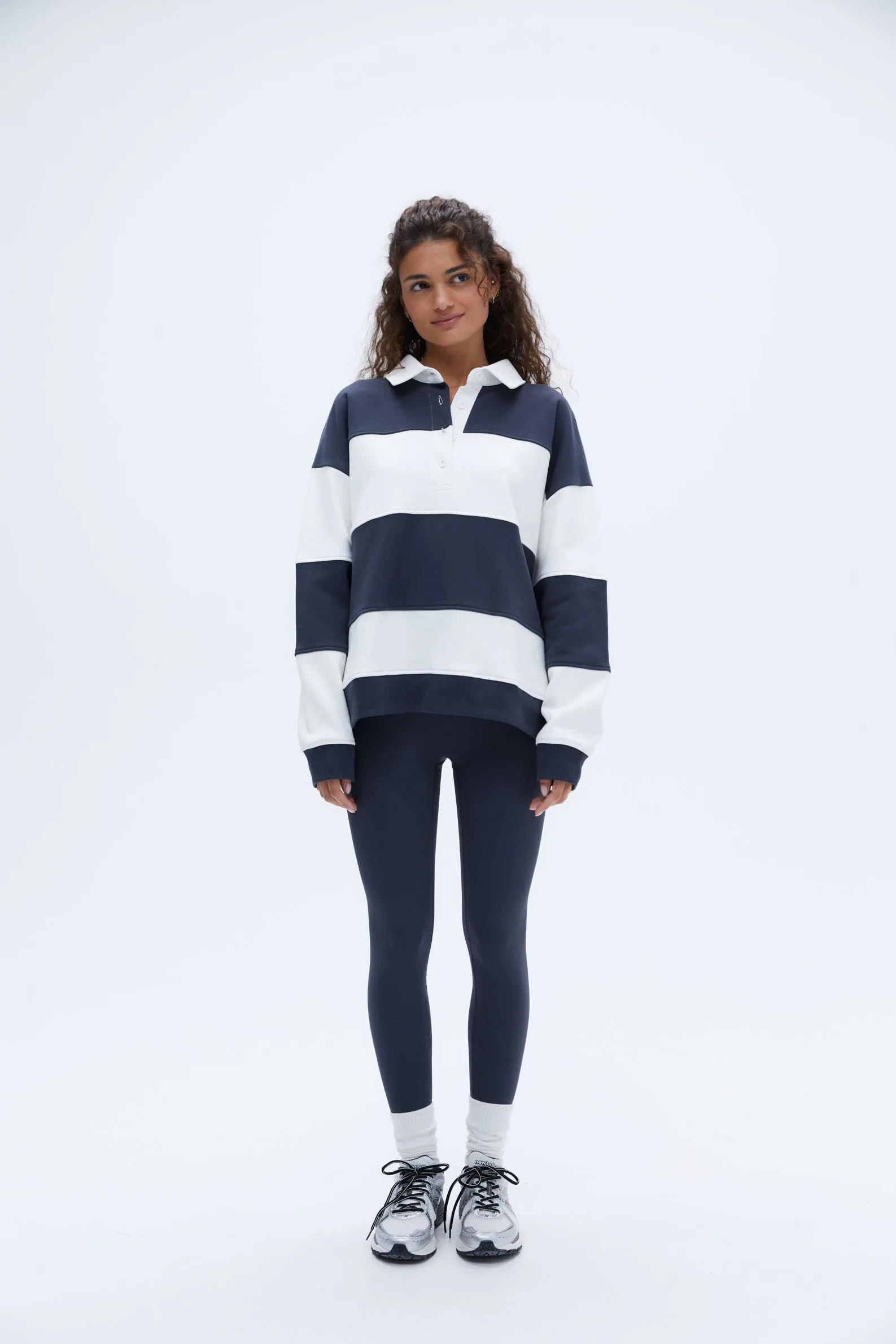 Stripe Oversized Henley Sweatshirt - Midnight Blue/Marshmallow White sold by Adanola product image thumbnail 5