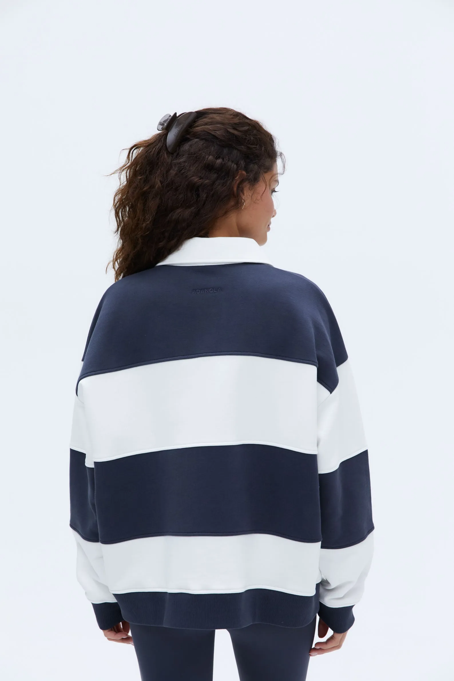 Stripe Oversized Henley Sweatshirt - Midnight Blue/Marshmallow White sold by Adanola product image thumbnail 2