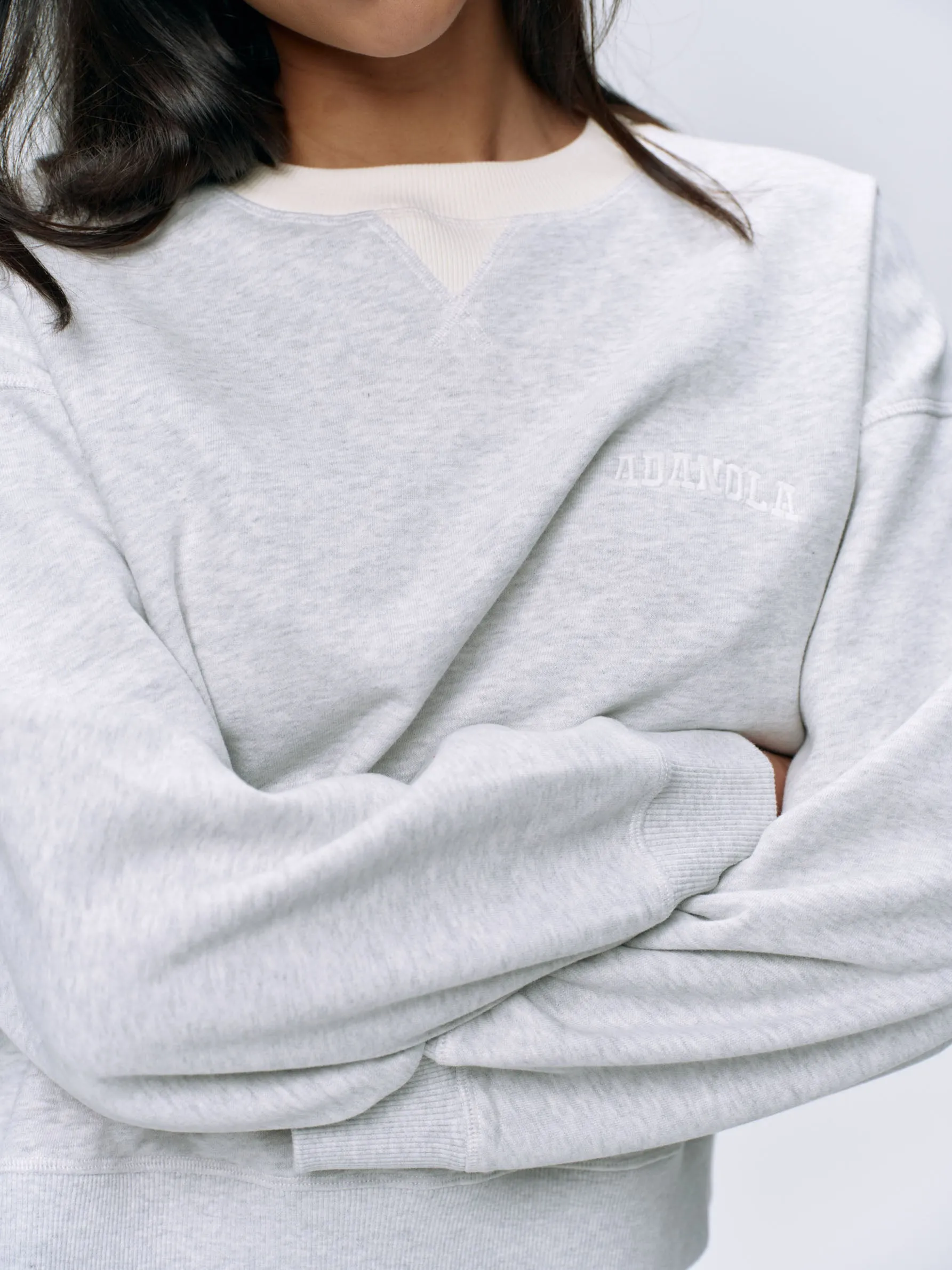 Varsity Loose Fit Sweatshirt - Light Grey Melange/Marshmallow White sold by Adanola product image thumbnail 4