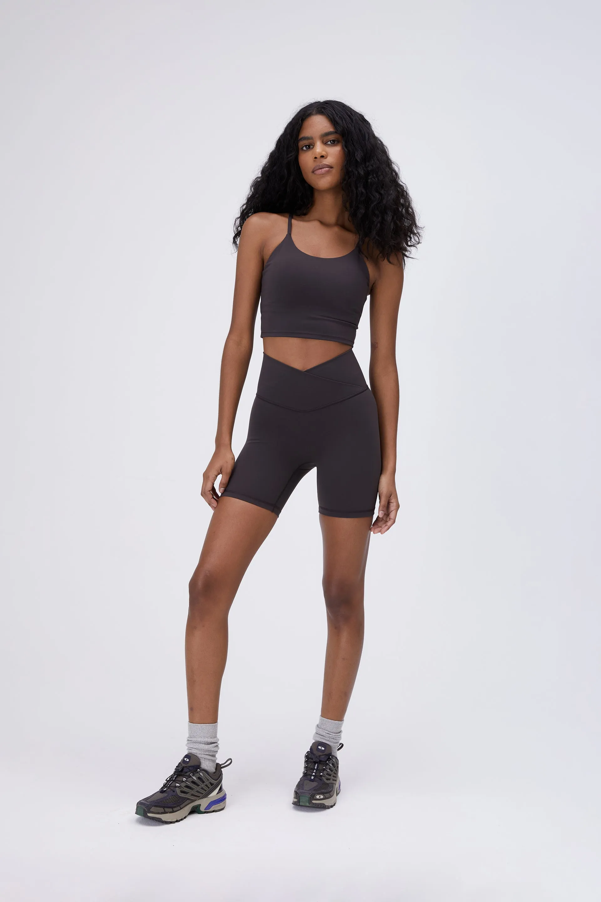 Ultimate Wrap Over Crop Shorts - Coffee Bean sold by Adanola