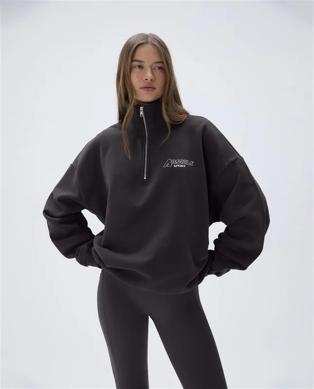 "A" Oversized Funnel Neck Zip Sweatshirt - Coffee Bean/Marshmallow White sold by Adanola