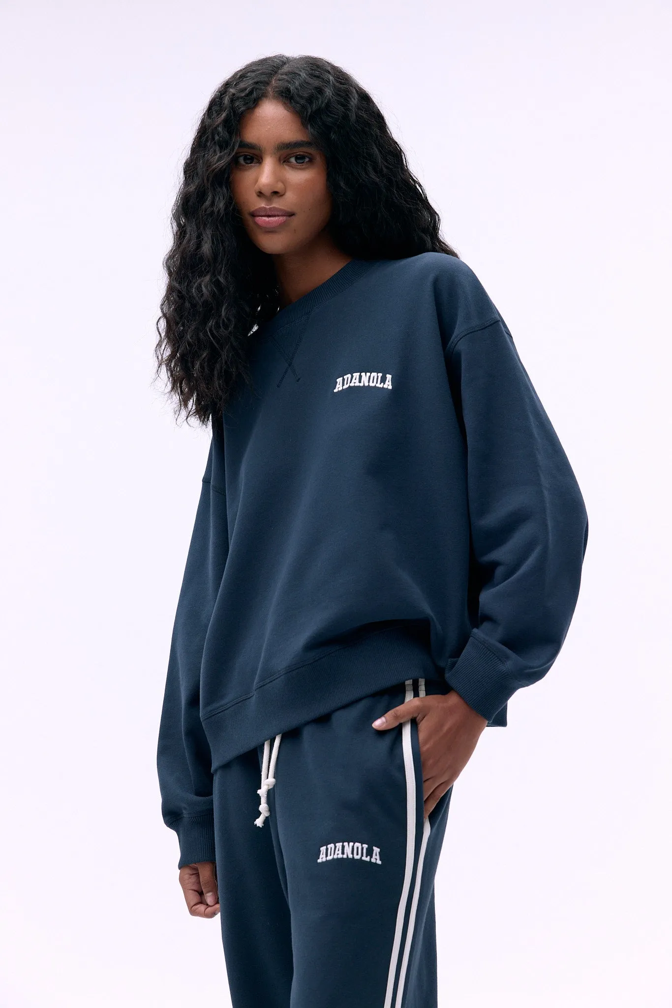 Varsity Loose Fit Sweatshirt - Midnight Blue/Marshmallow White sold by Adanola product image thumbnail 5
